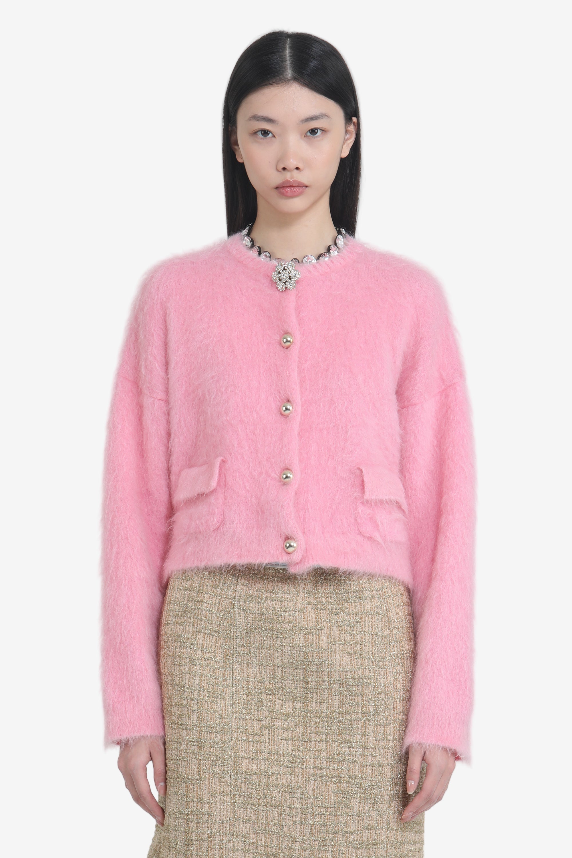 Crew neck cardigan with jewel buttons