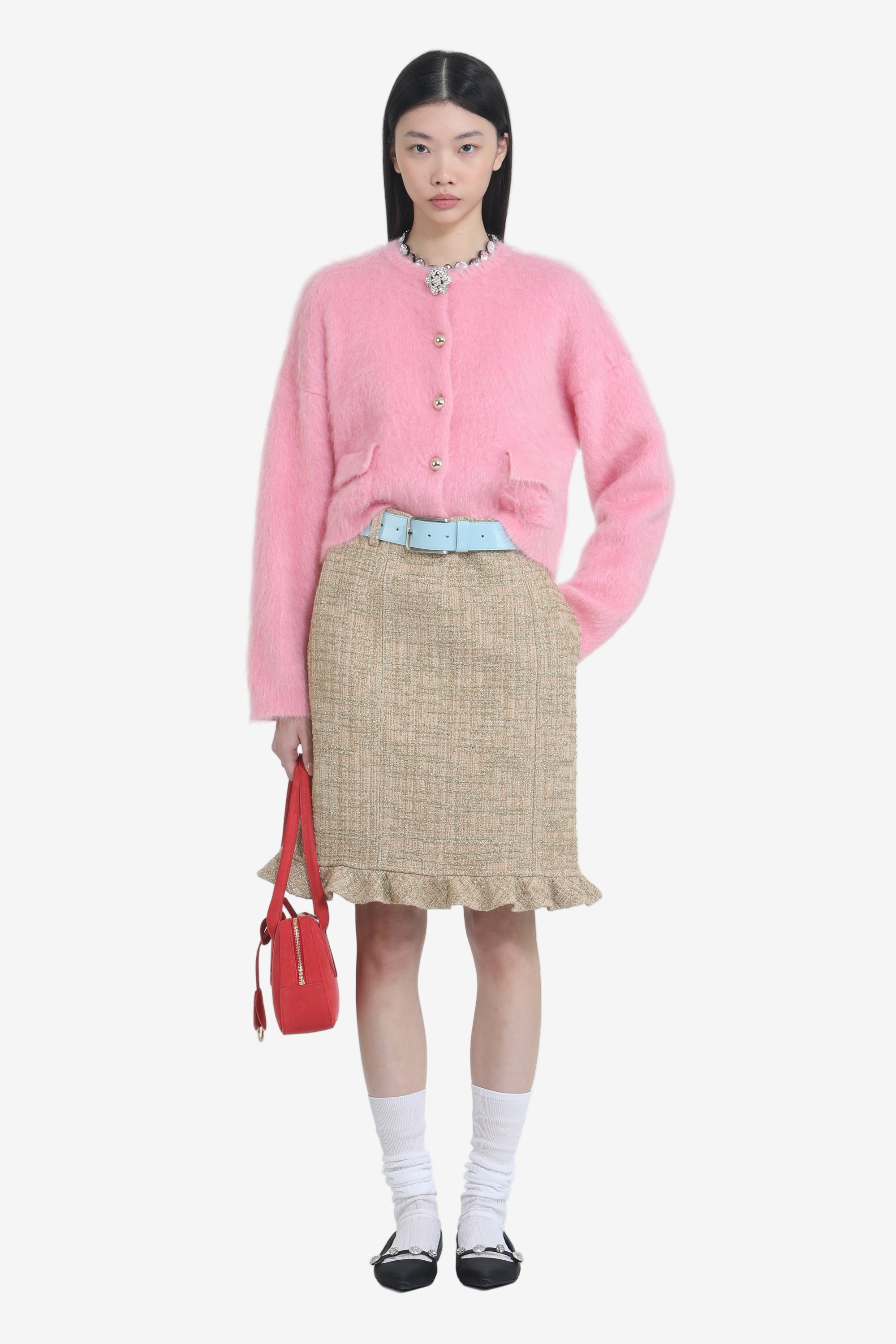 Crew neck cardigan with jewel buttons