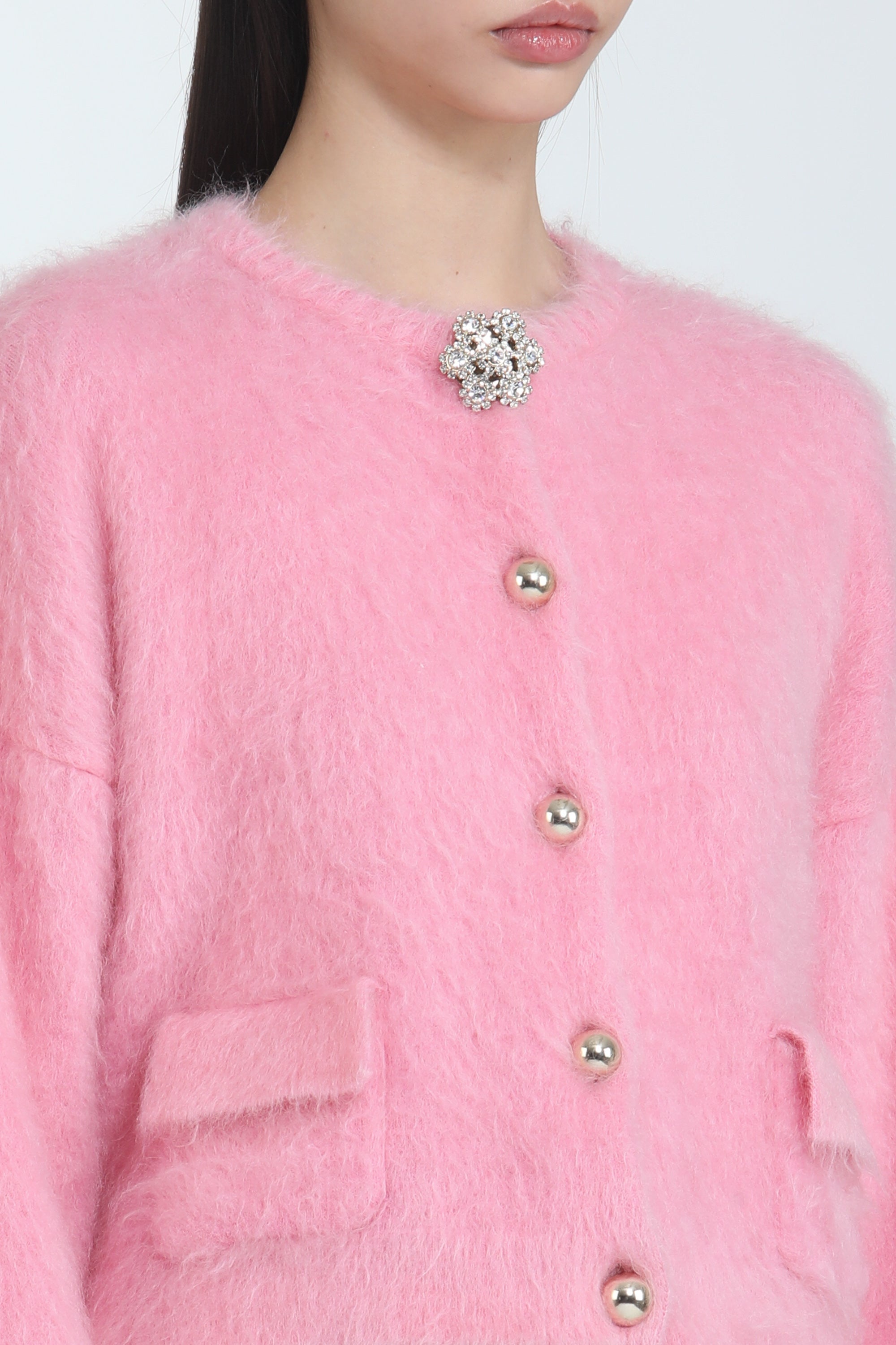 Crew neck cardigan with jewel buttons