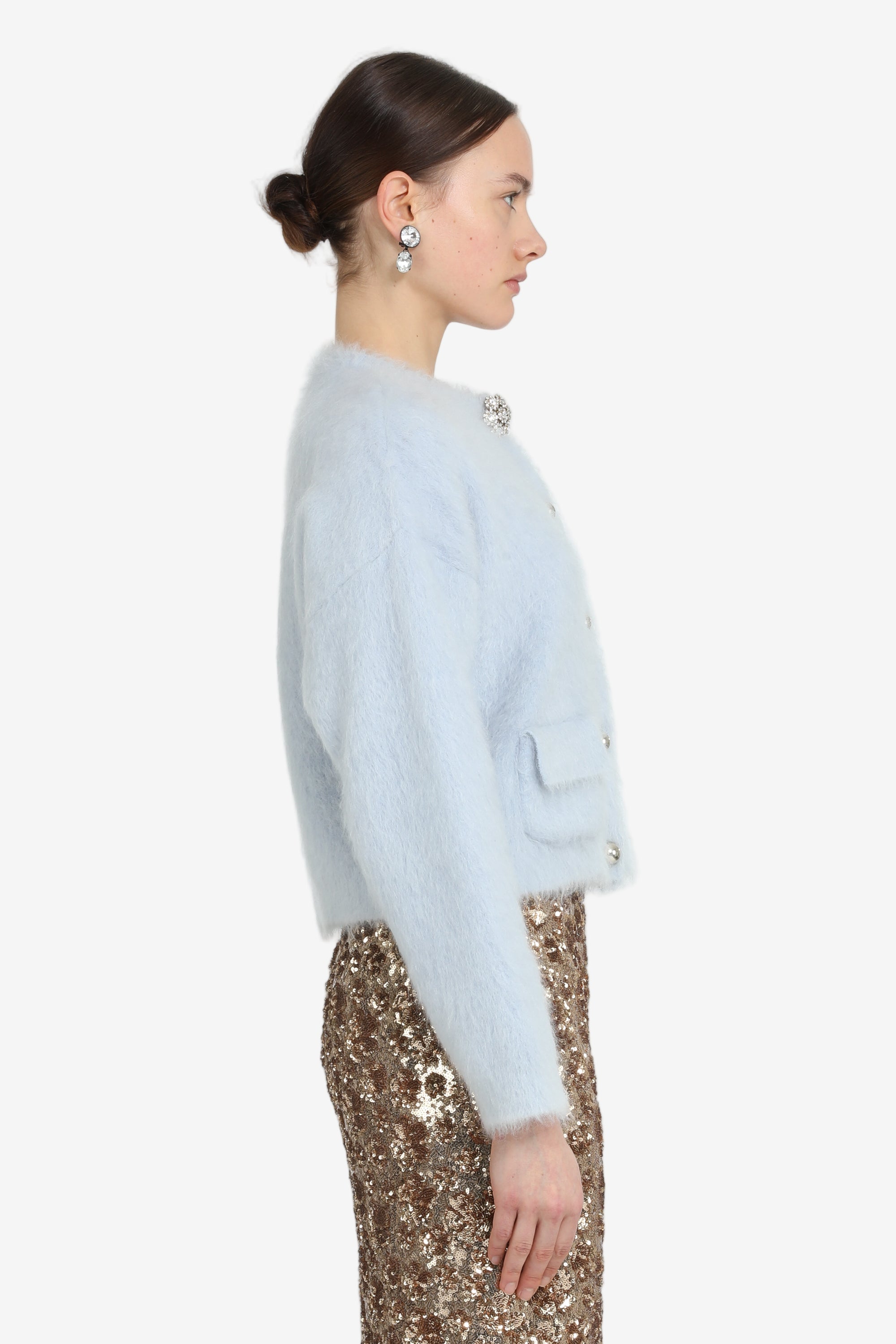 Cardigan girocollo con bottoni gioiello