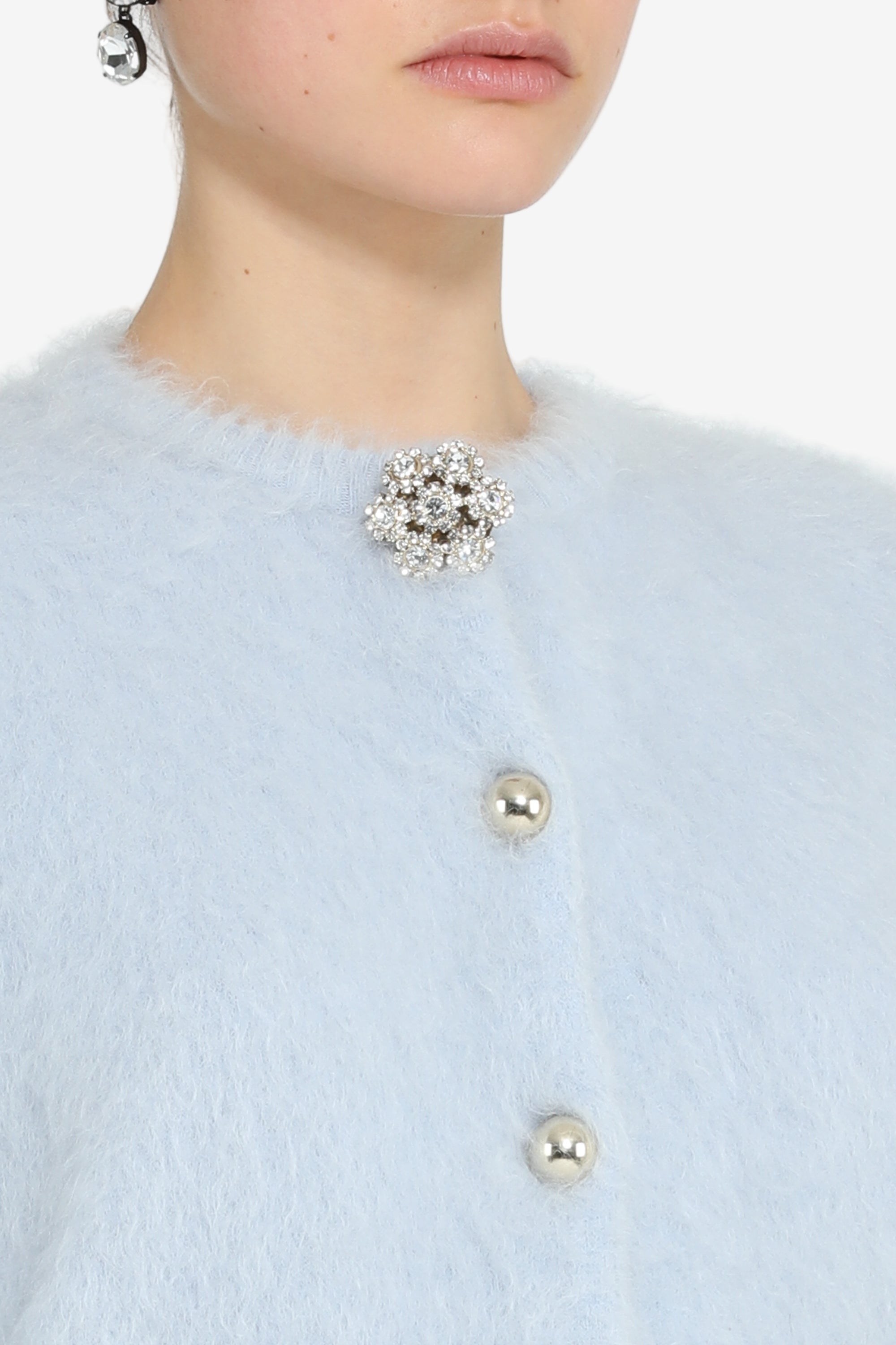 Cardigan girocollo con bottoni gioiello