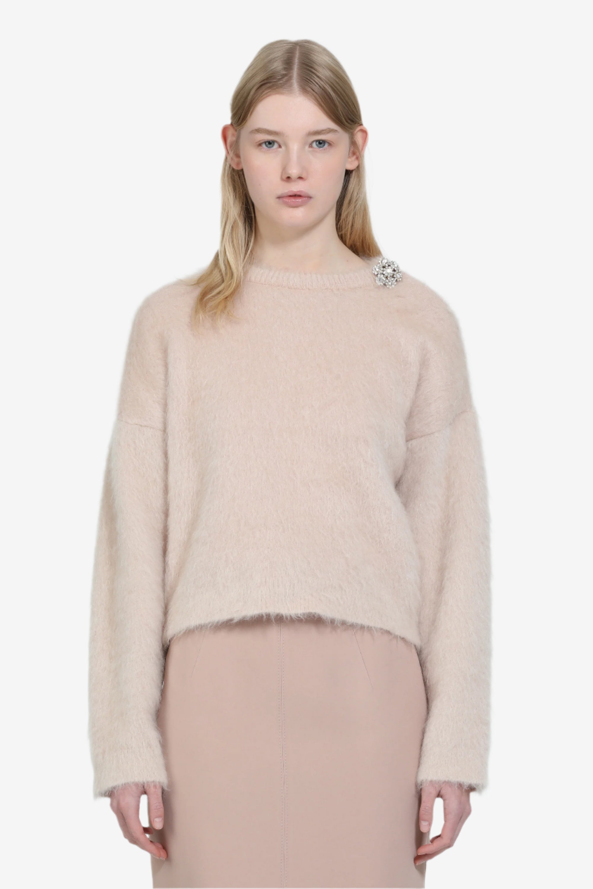 Maglione con bottone gioiello a fiore