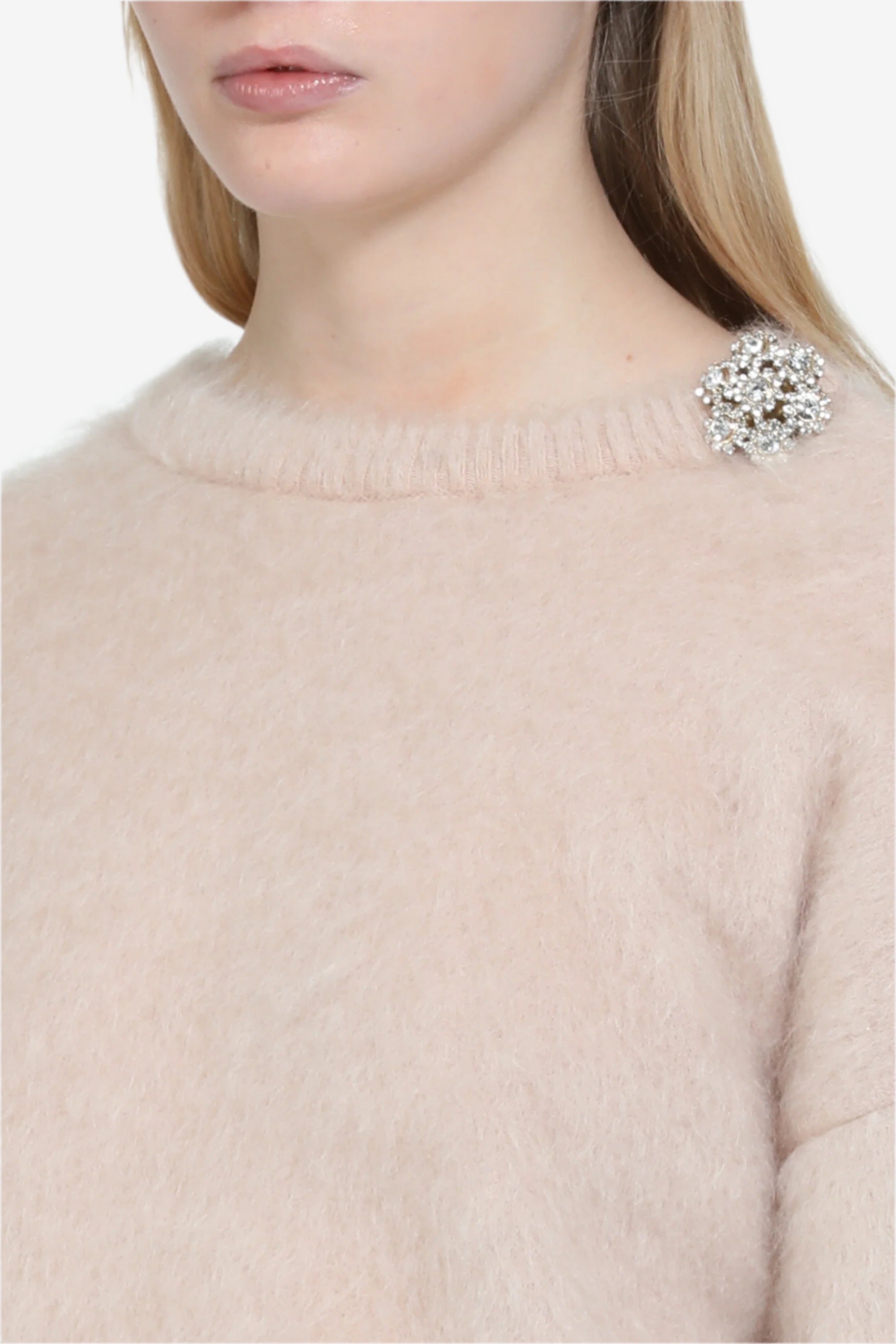 Maglione con bottone gioiello a fiore