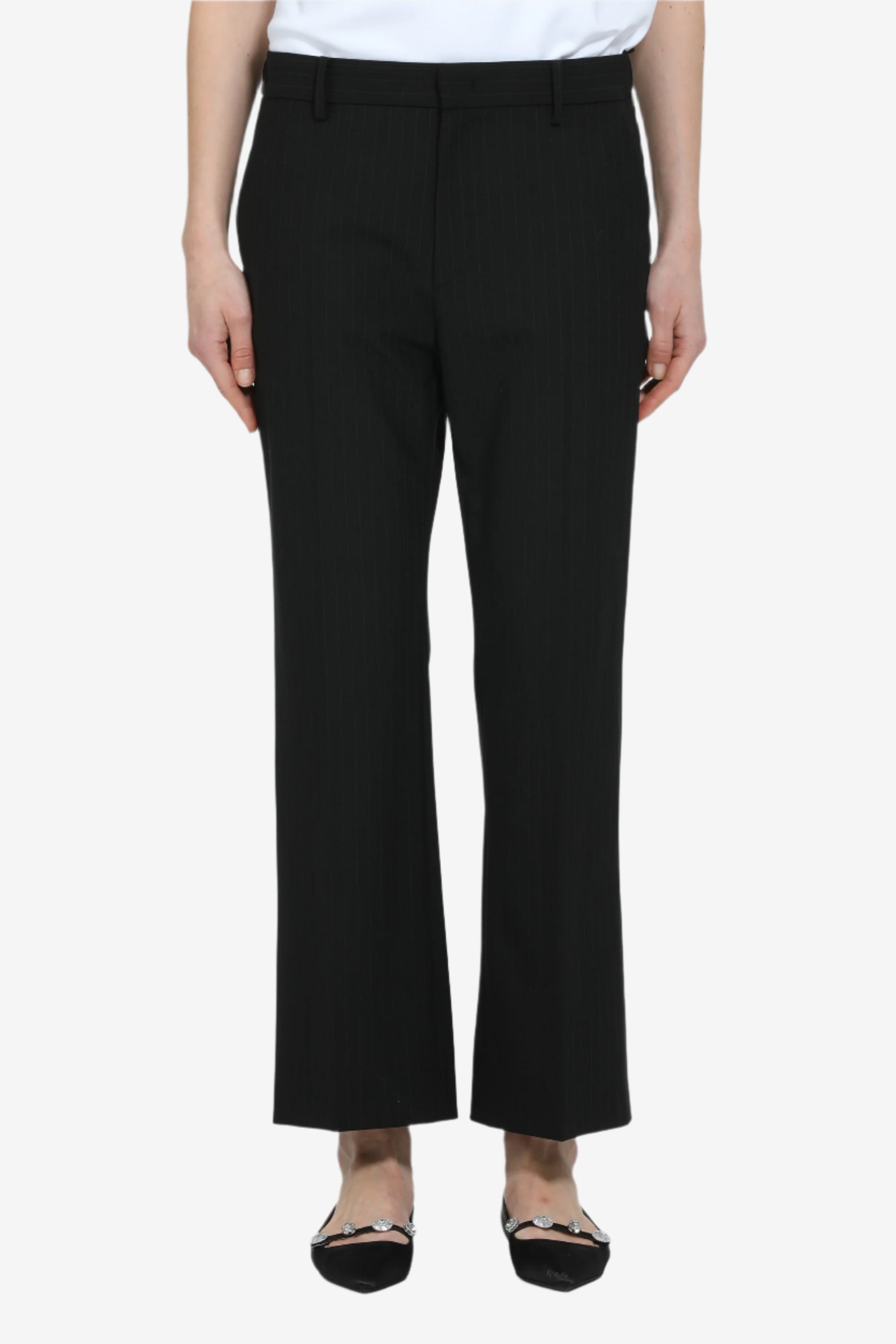 Pantalone straight fit rigato alla caviglia