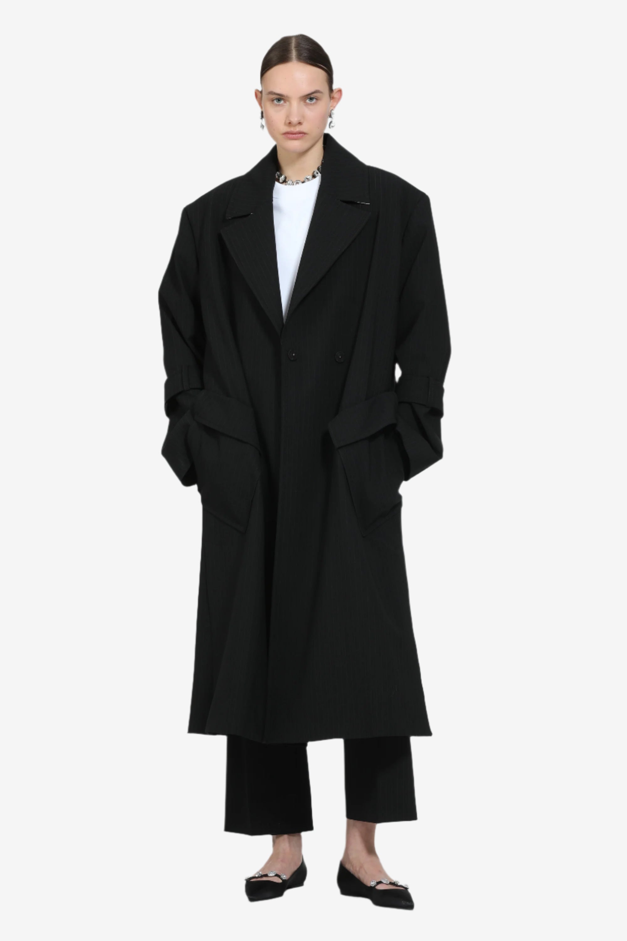 Pantalone straight fit rigato alla caviglia