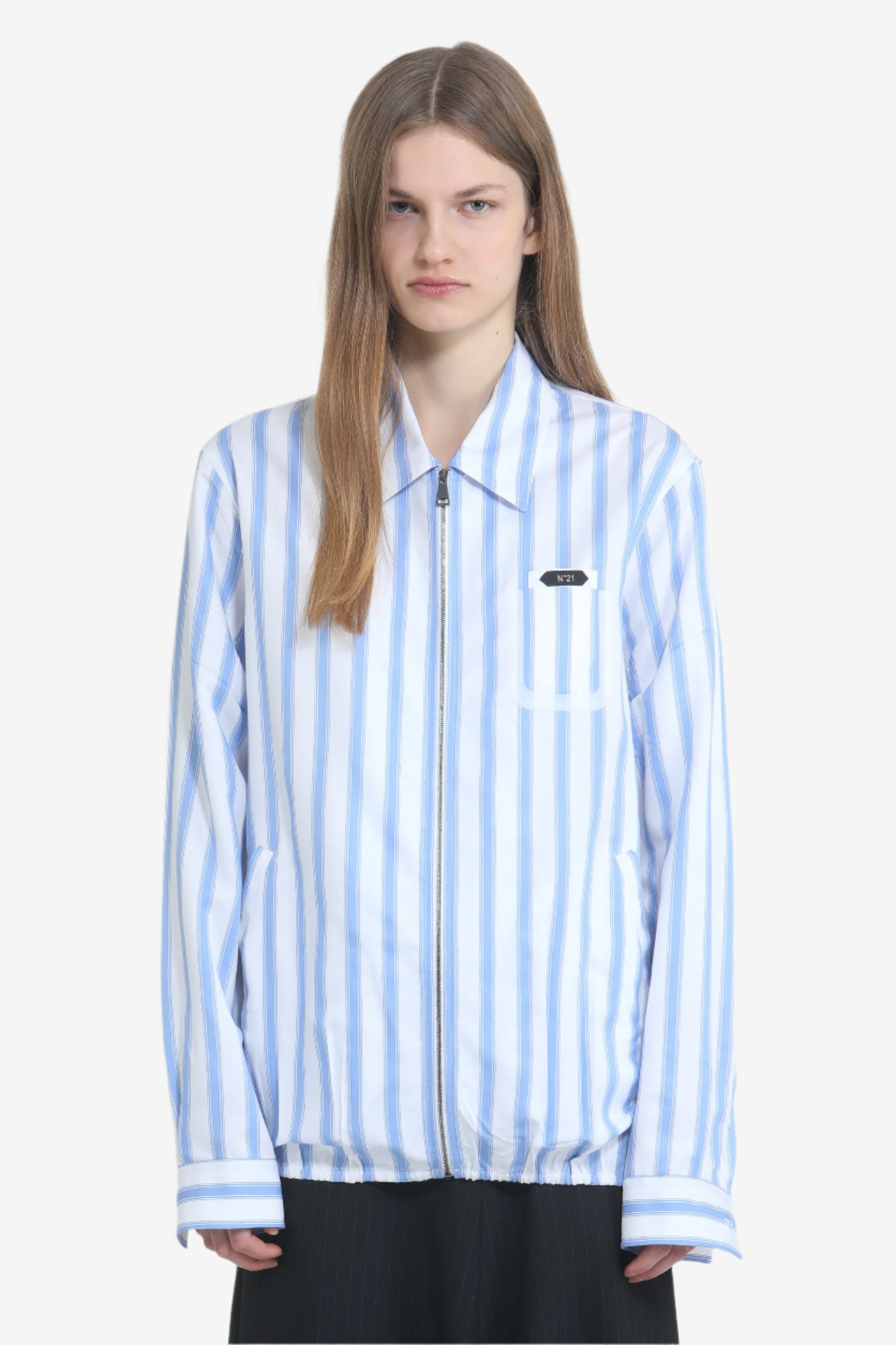 Striped zip-up shirt jacket