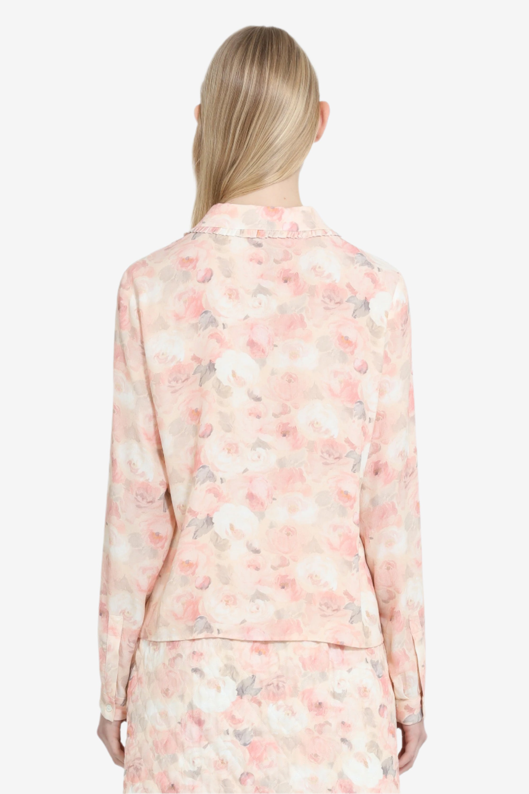 Camicia a fiori con mini rouches e taschine