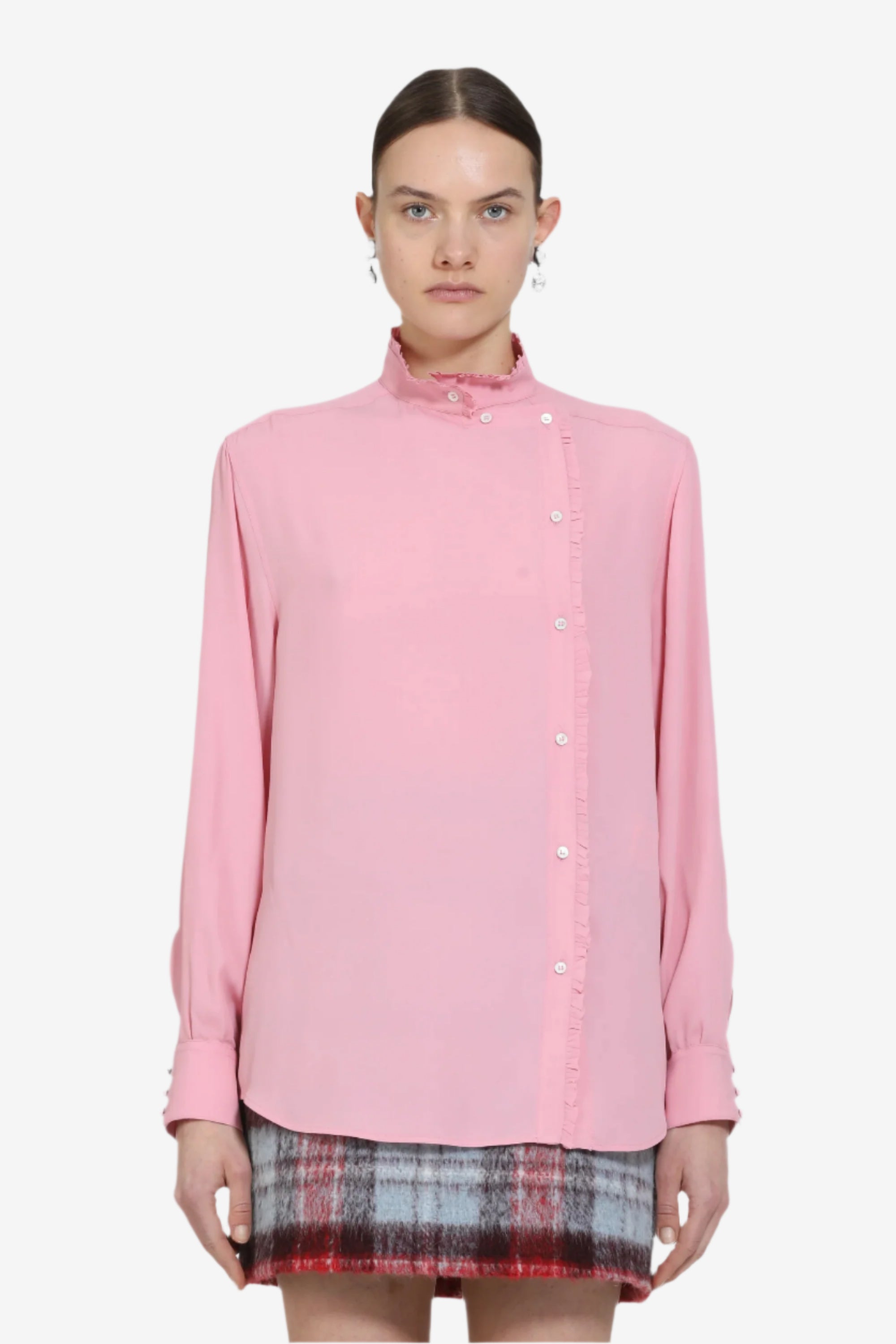 Shirt with mini ruffles and side closure