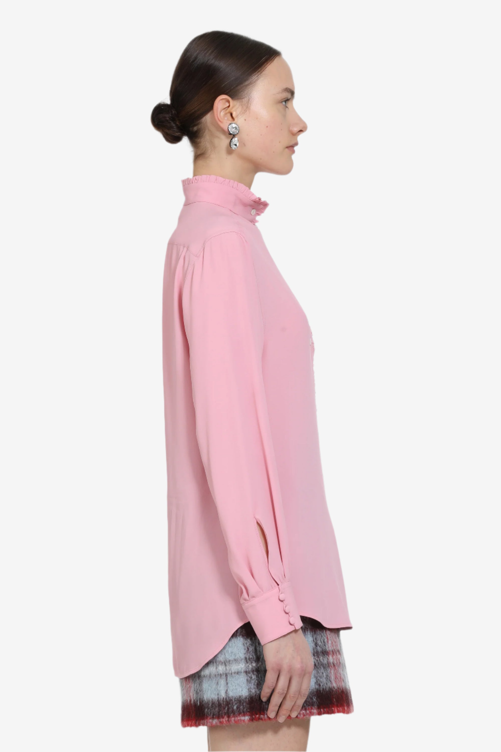 Shirt with mini ruffles and side closure