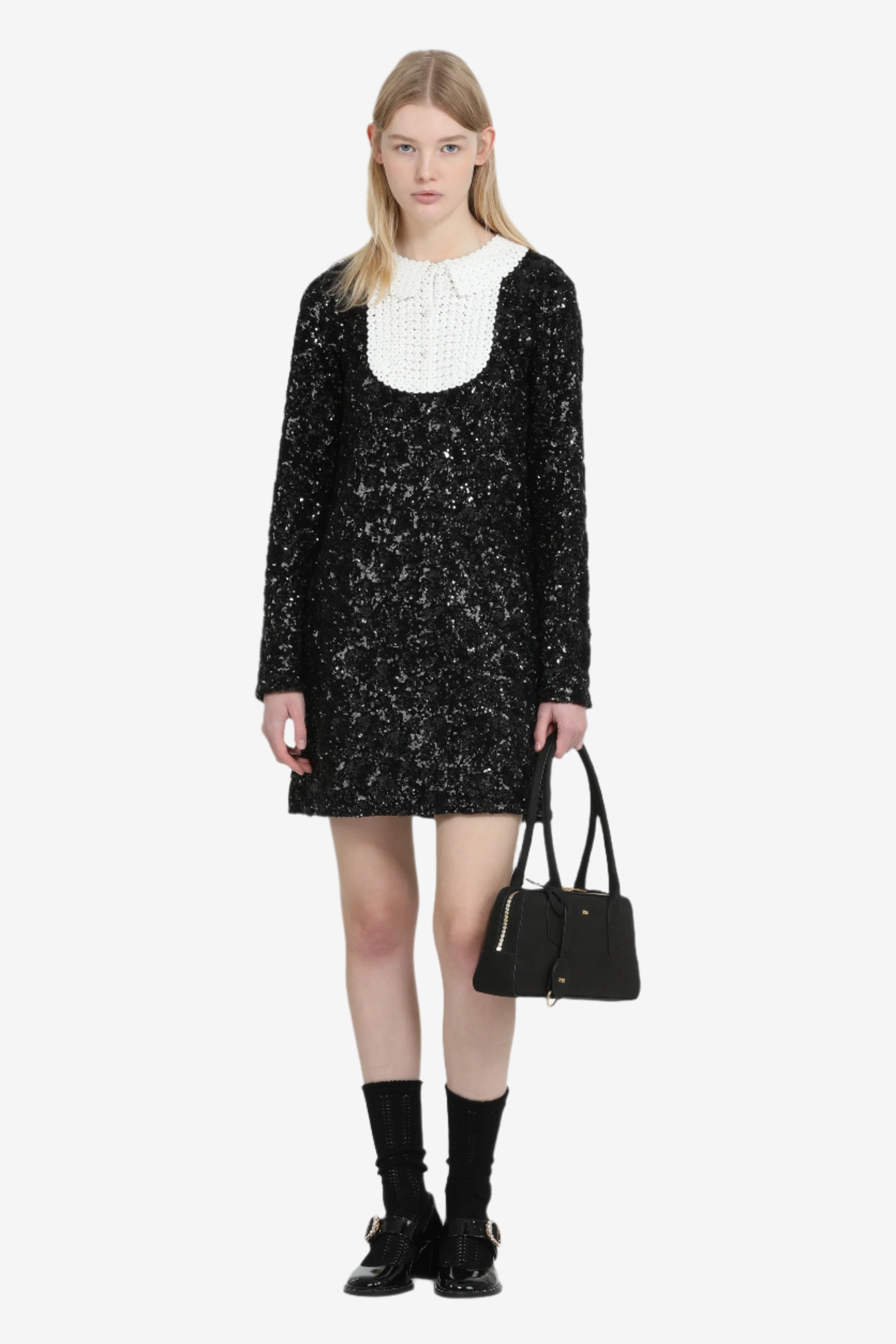 Short two-tone dress with embroidery and beads
