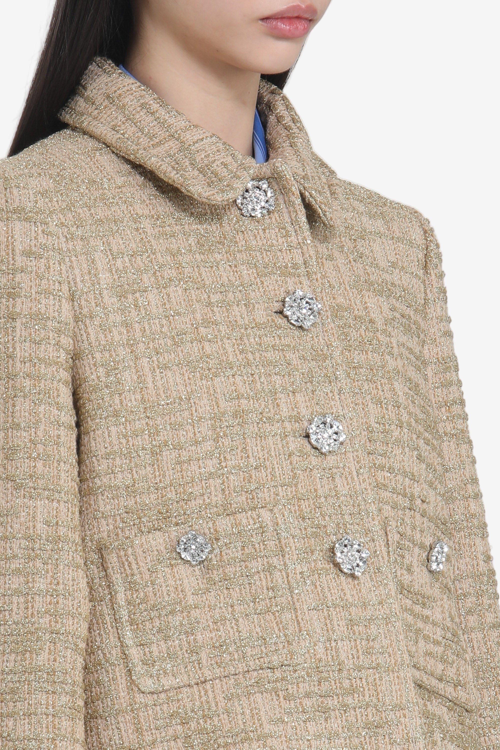 Short jacket with pockets and jewel buttons