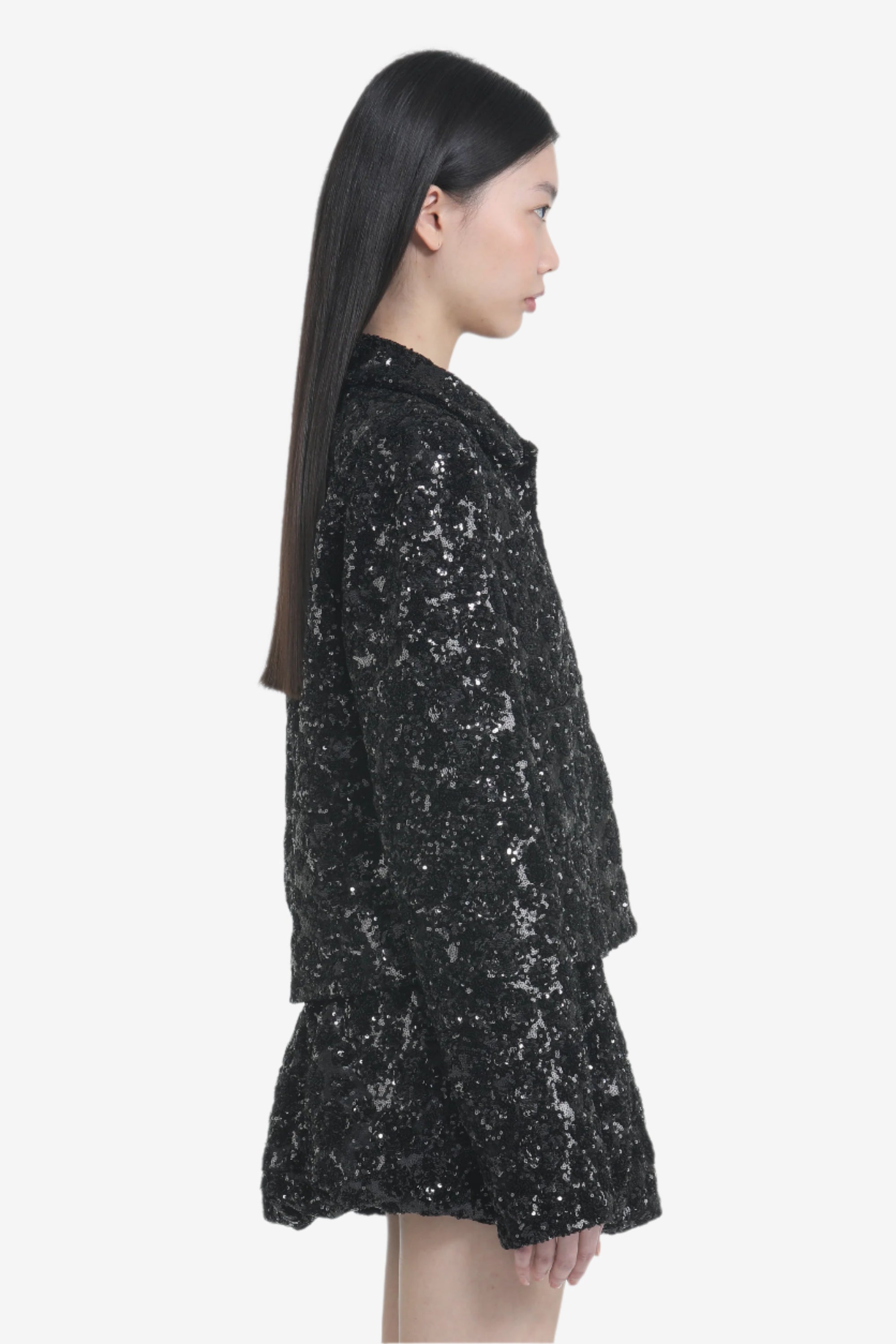 Giacca corta con tessuto paillettes e taschine