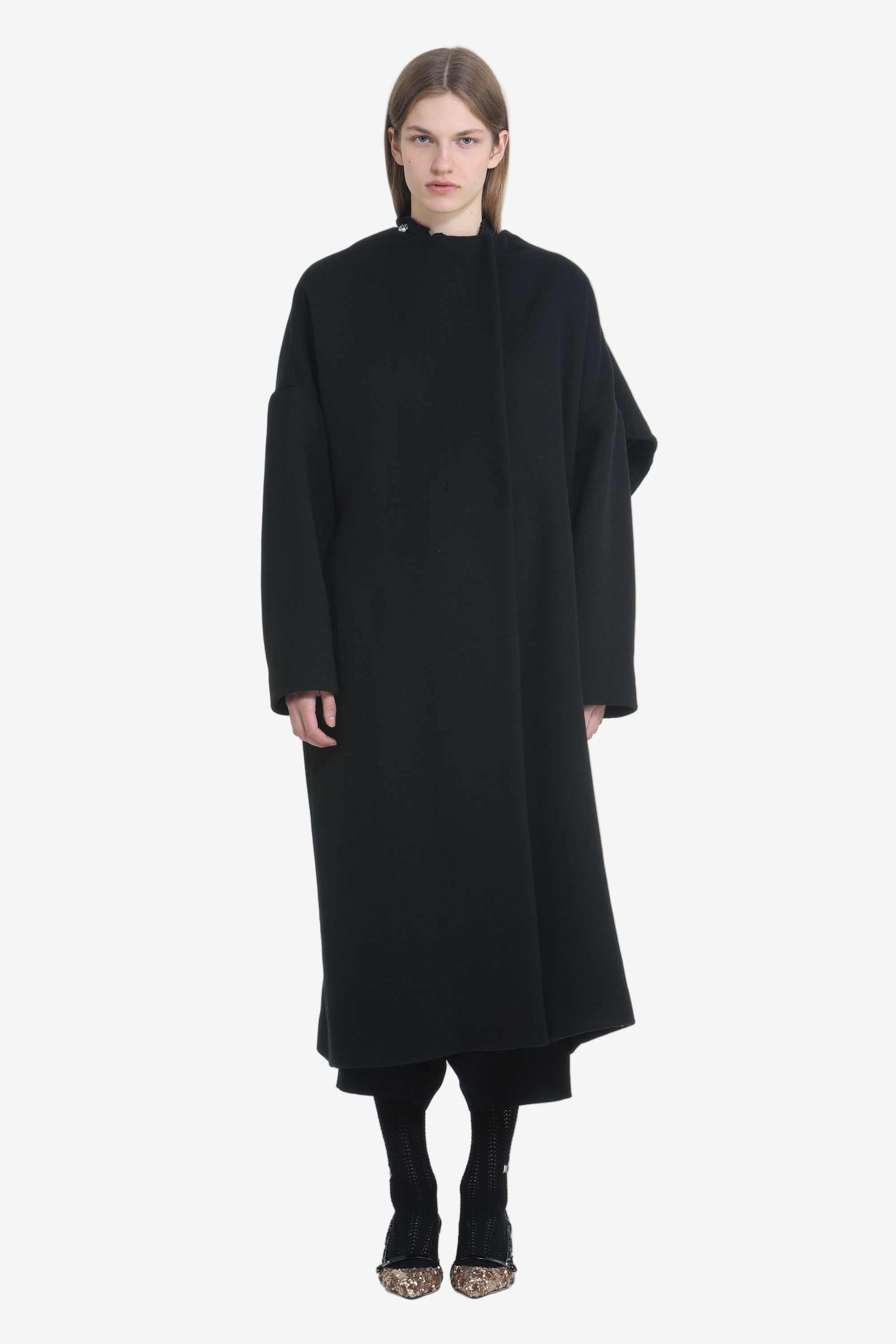 Oversized long coat with shawl