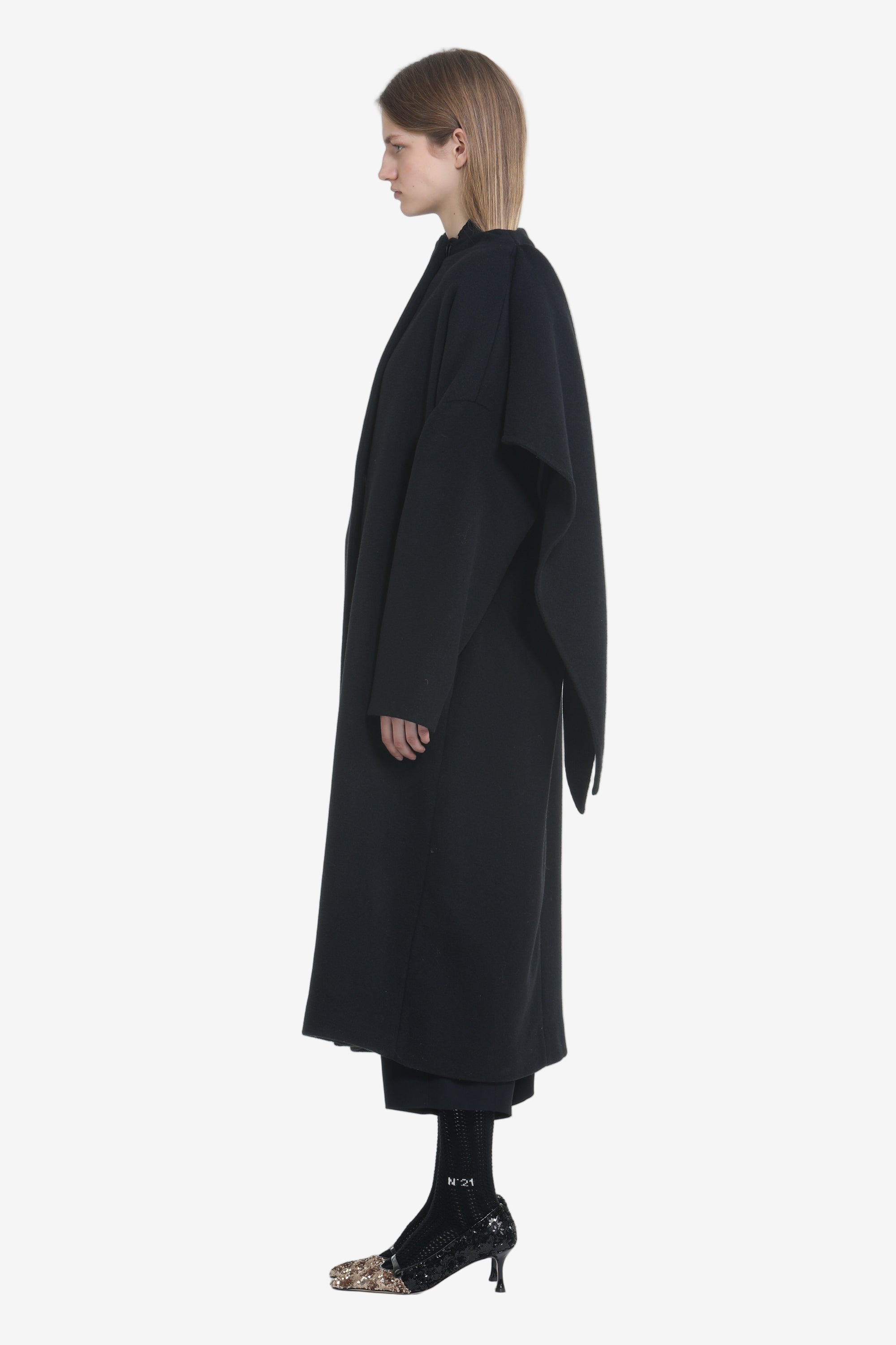 Oversized long coat with shawl
