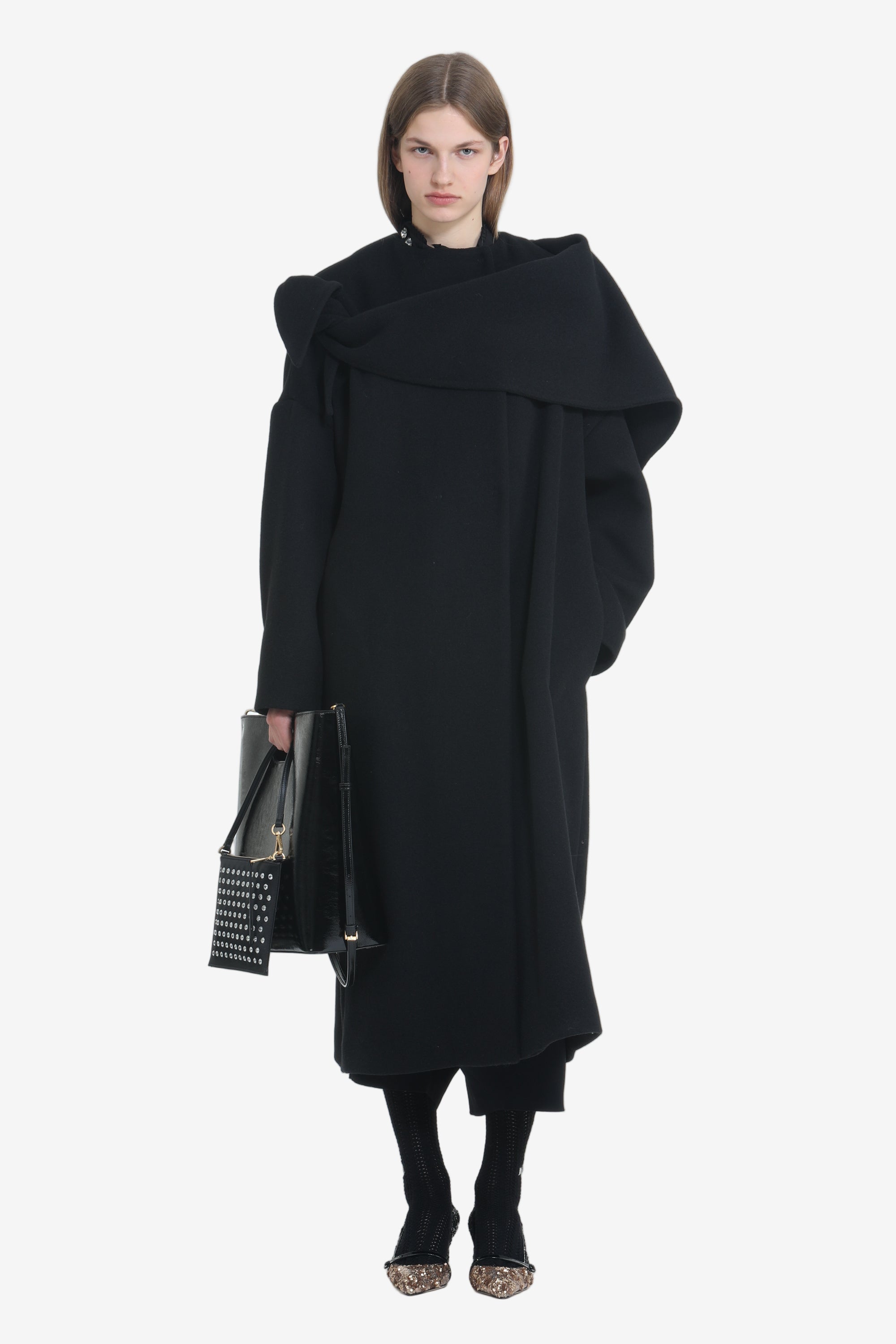 Oversized long coat with shawl