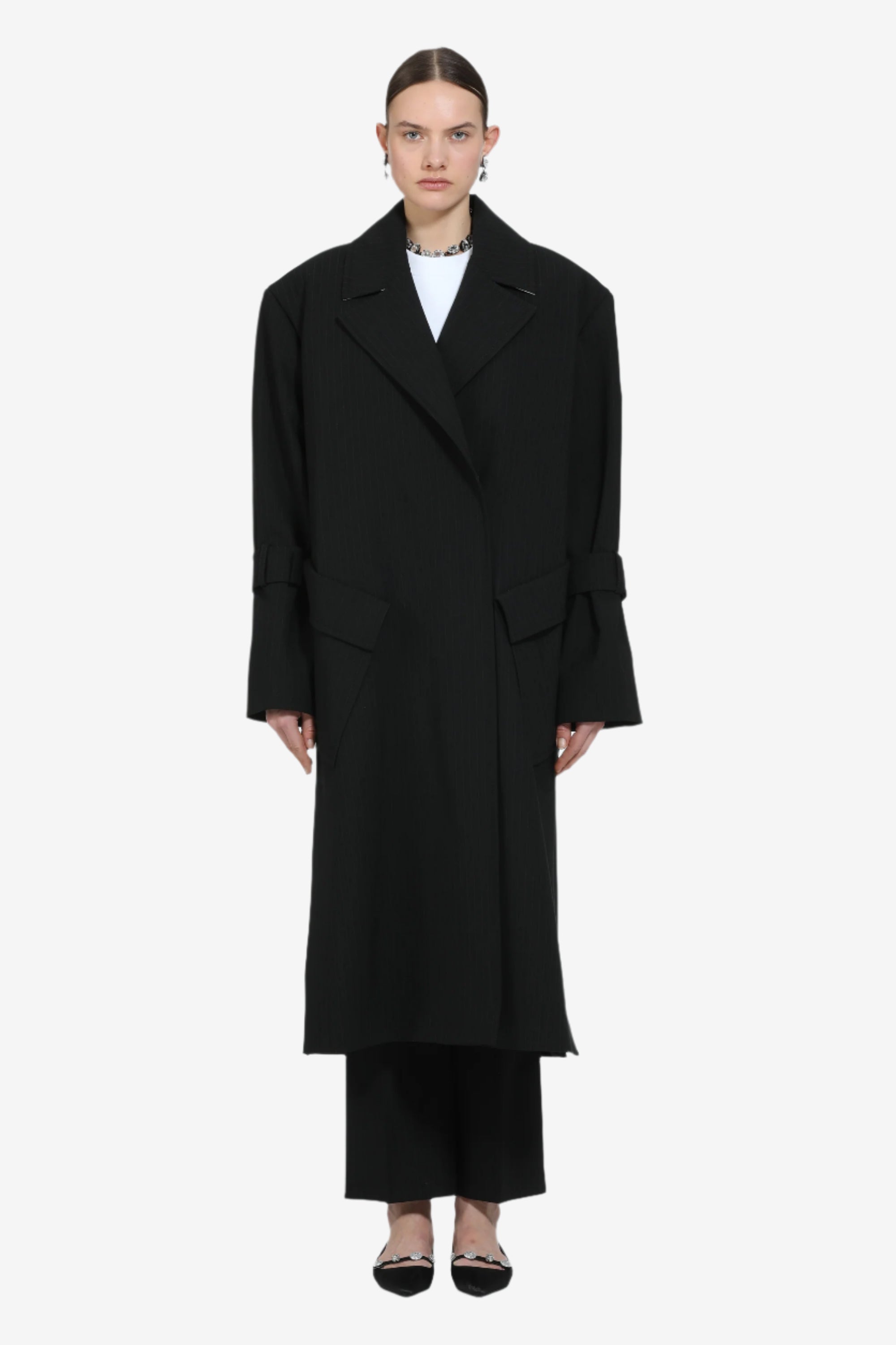 Cappotto lungo oversize con revers largo