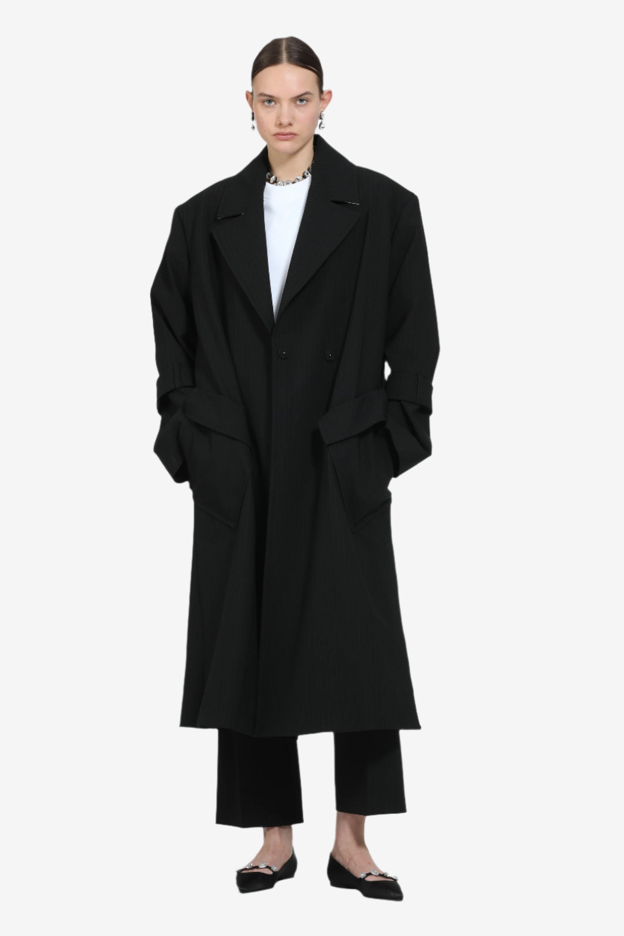 Cappotto lungo oversize con revers largo