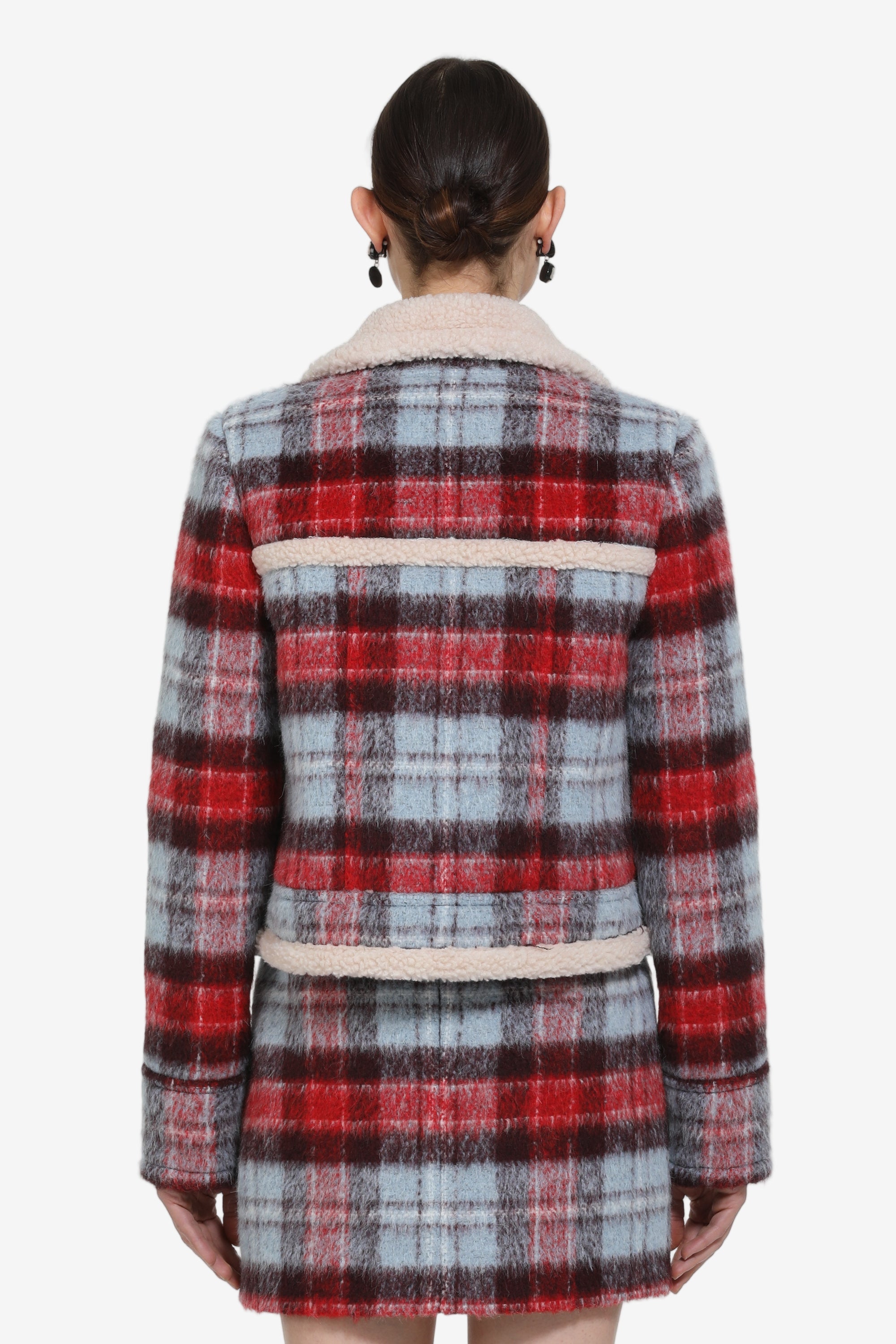 Checked jacket with shearling trim
