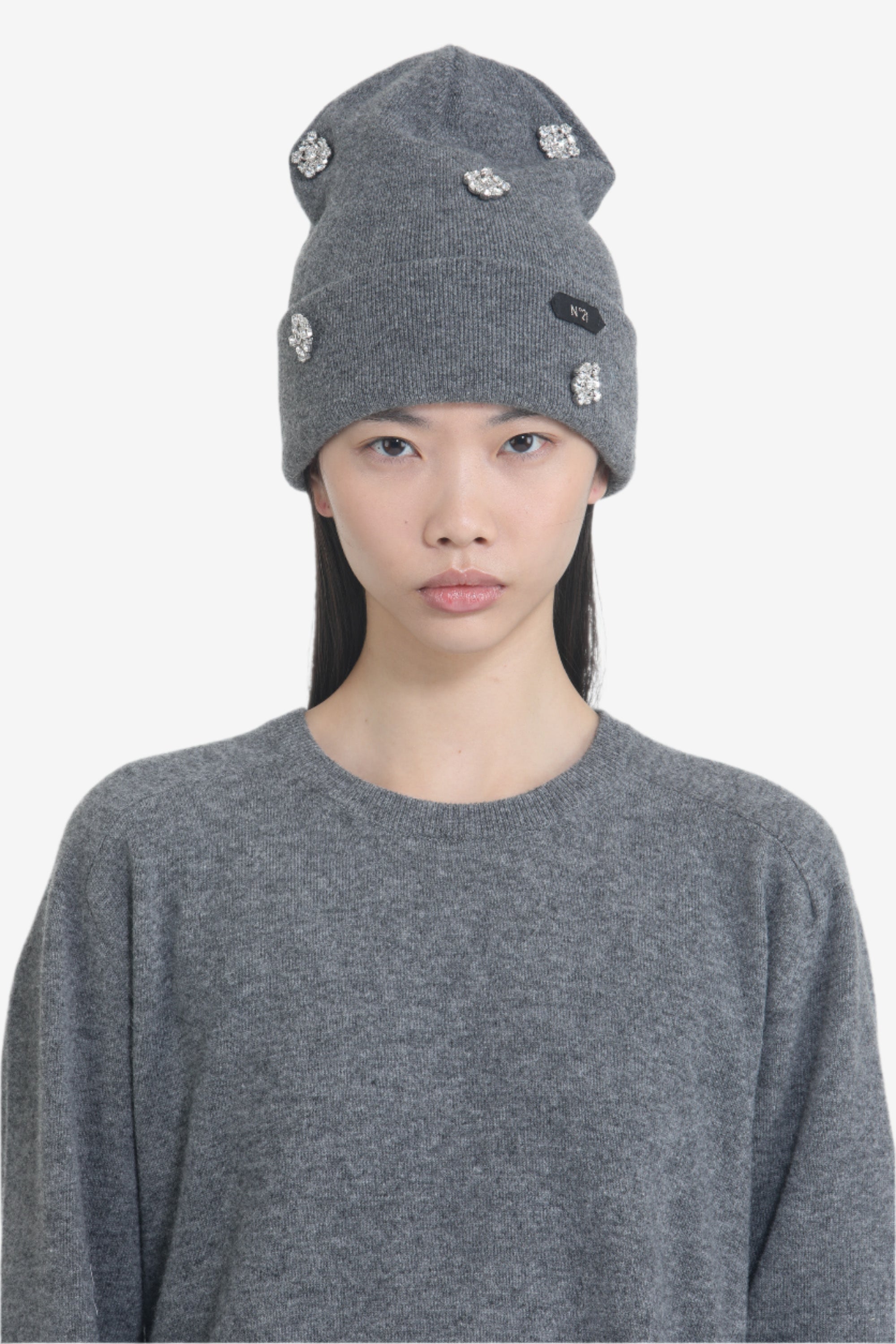 Beanie with logo and maxi crystals