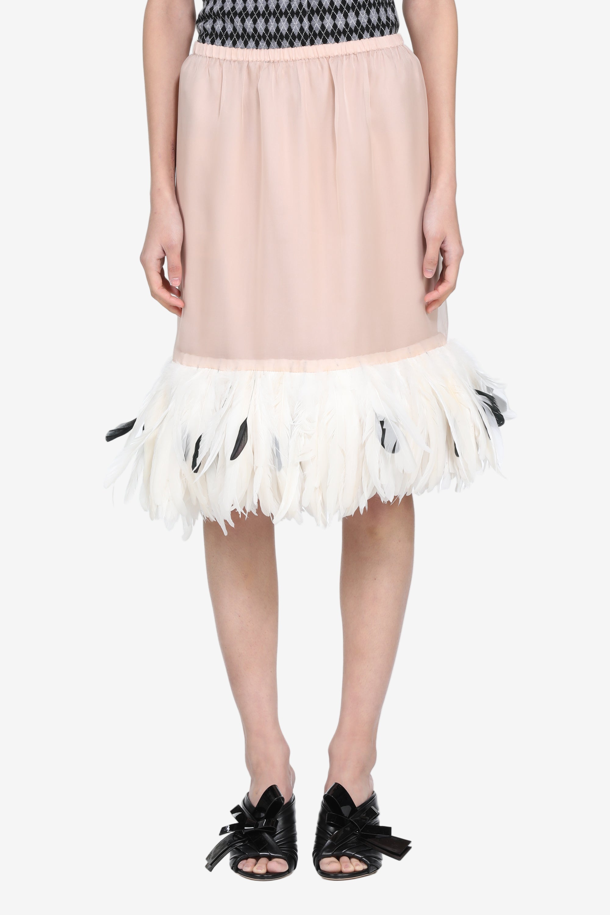 Midi skirt with feather trim