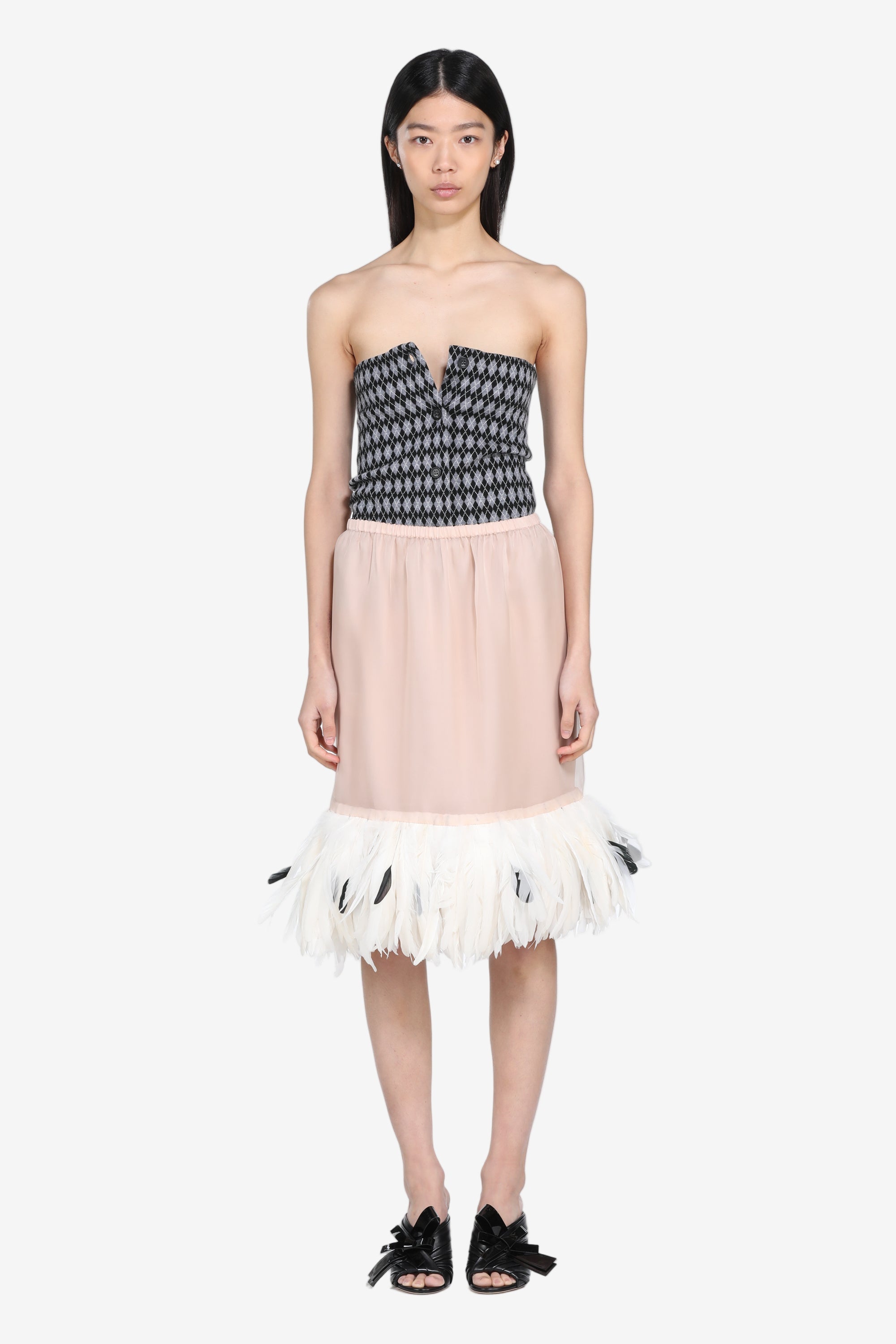 Midi skirt with feather trim
