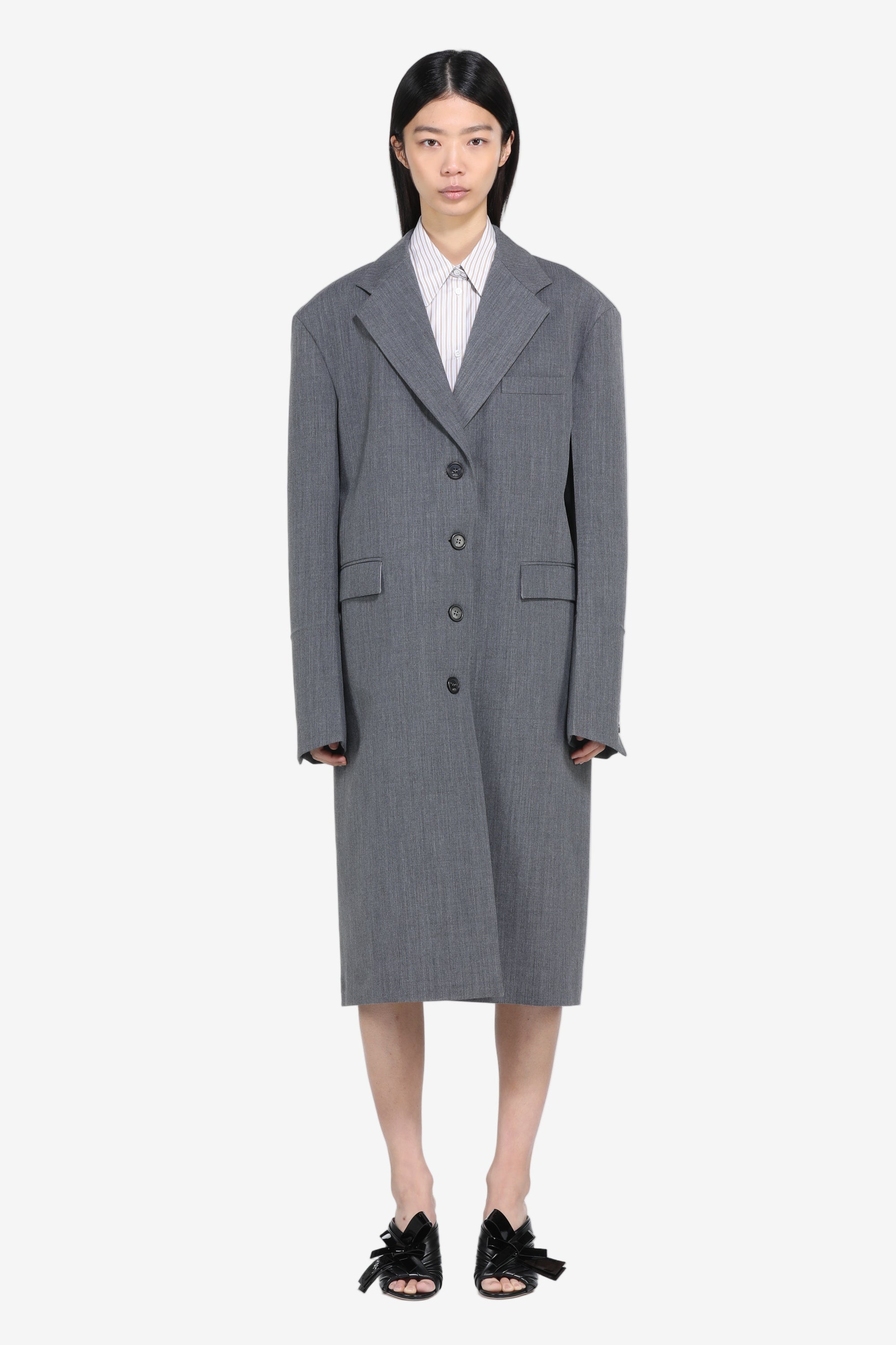 Long coat with shoulder pads