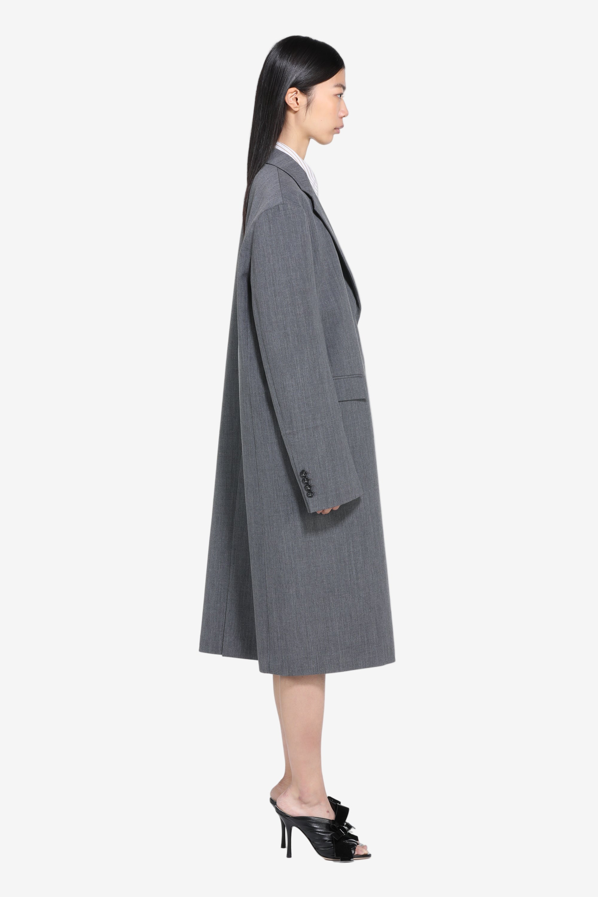 Long coat with shoulder pads