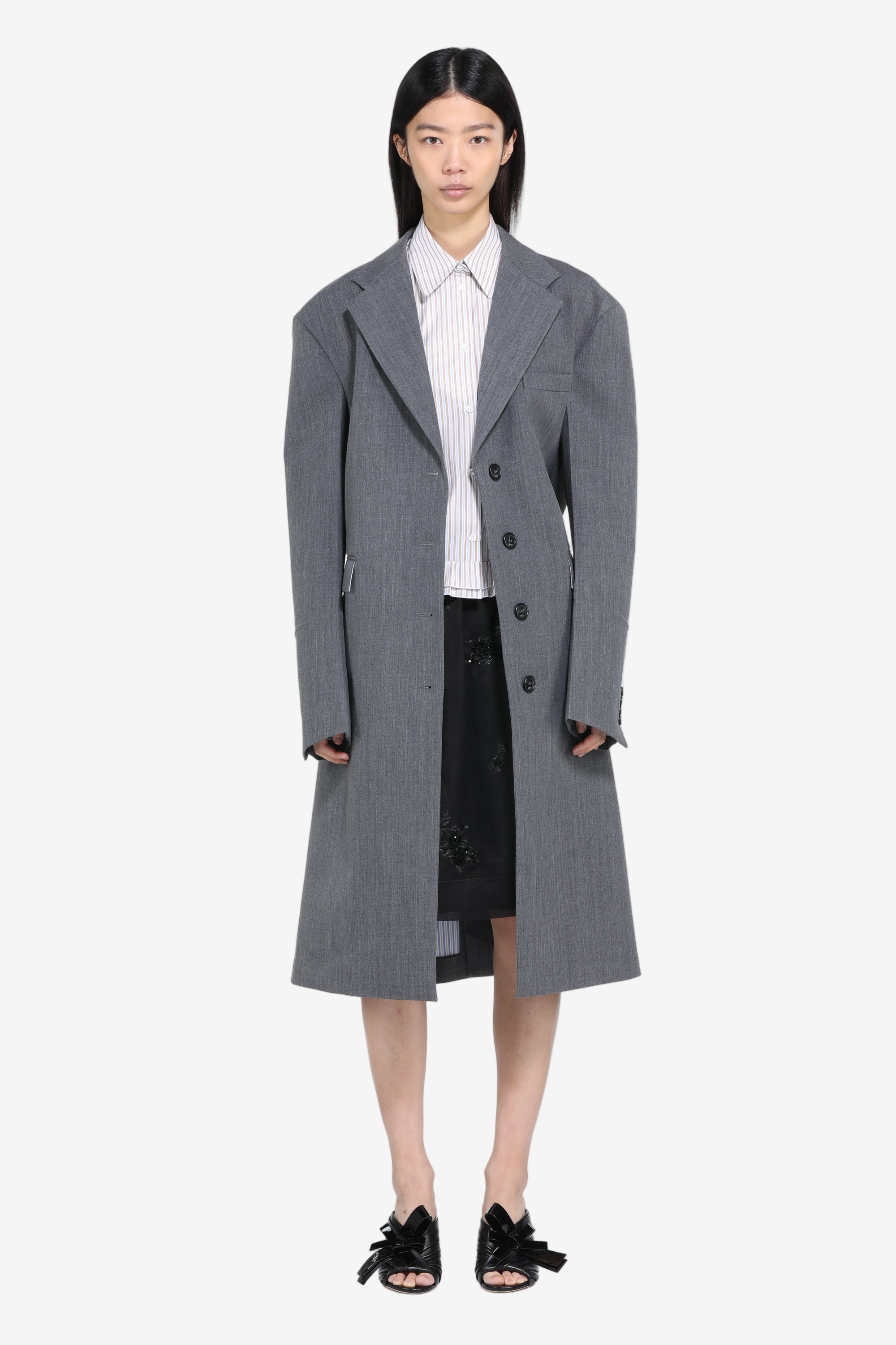 Long coat with shoulder pads
