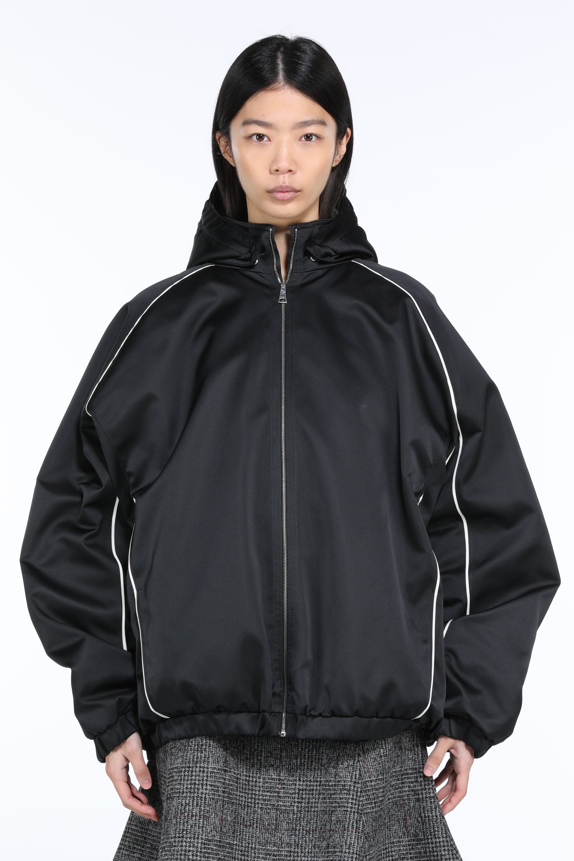 Bomber jacket with hood and faux fur lining