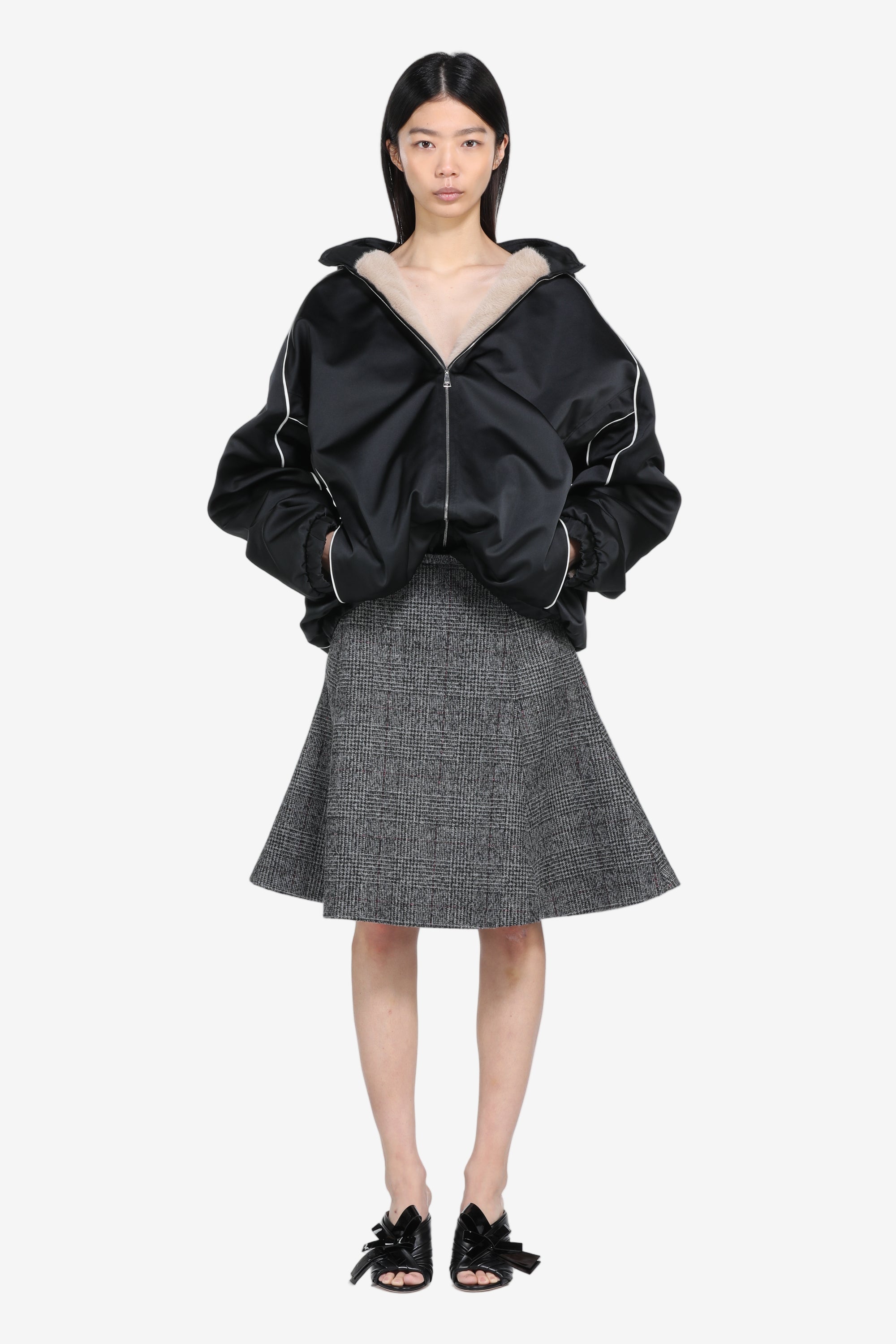 Bomber jacket with hood and faux fur lining