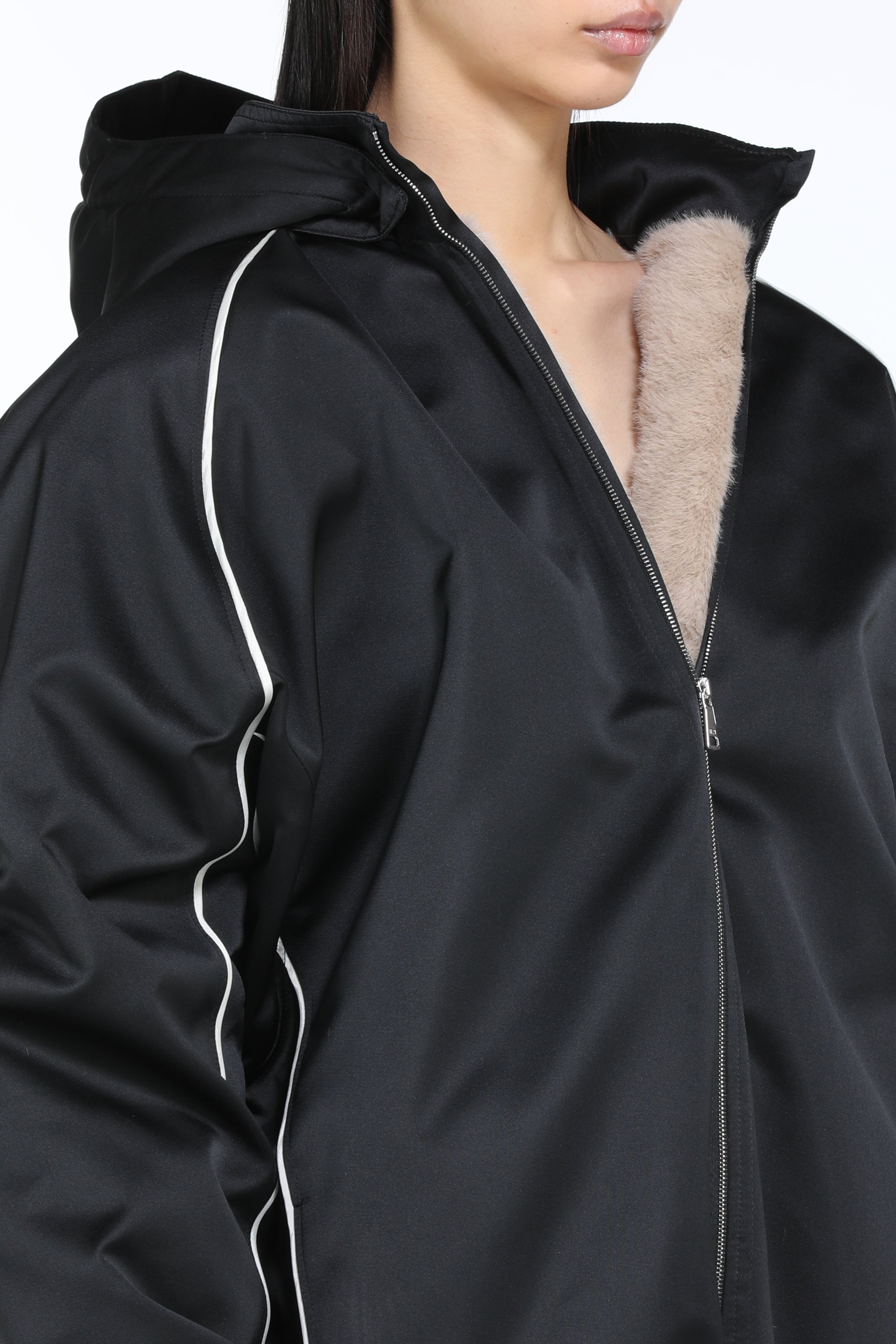 Bomber jacket with hood and faux fur lining