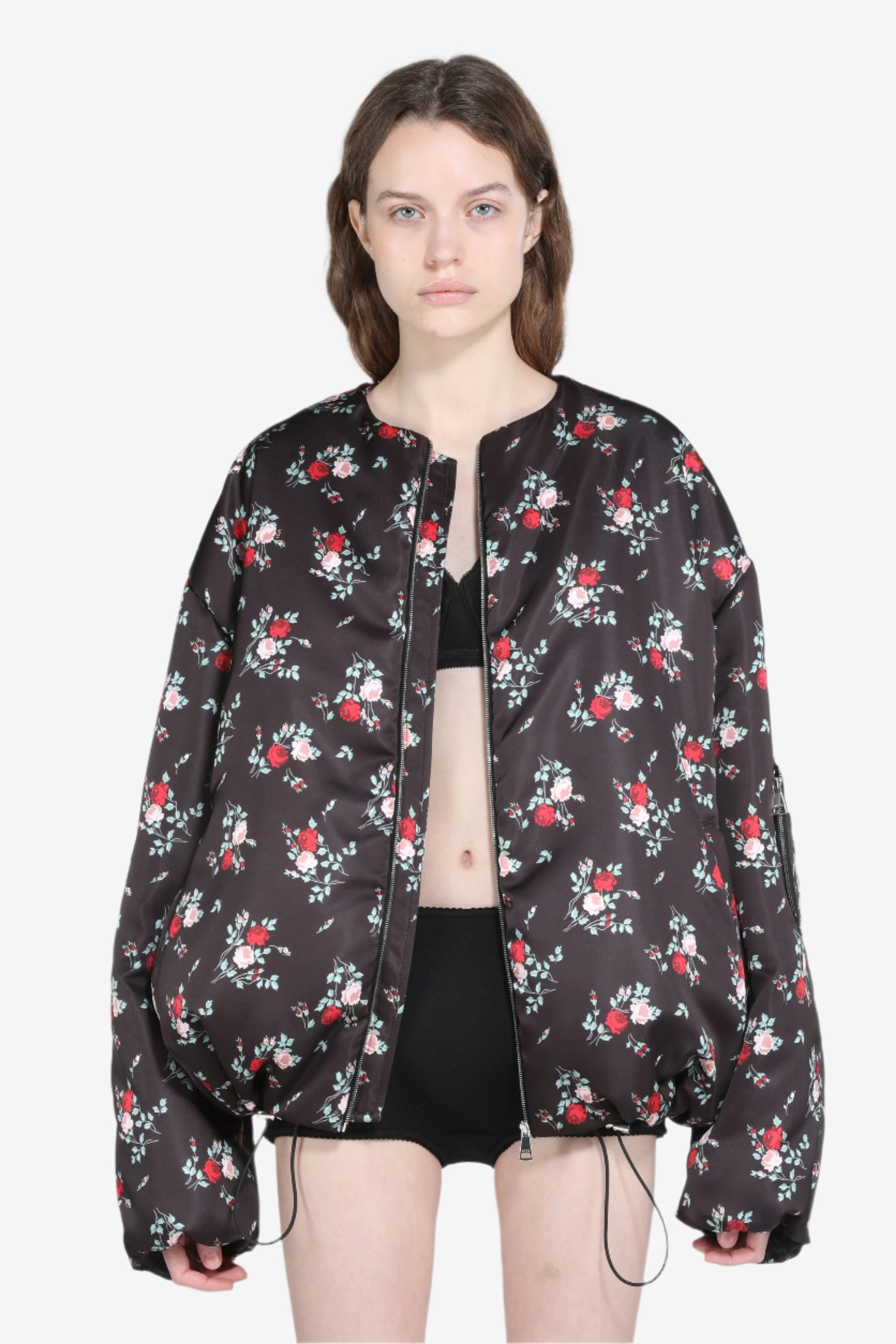 Padded bomber jacket with floral print