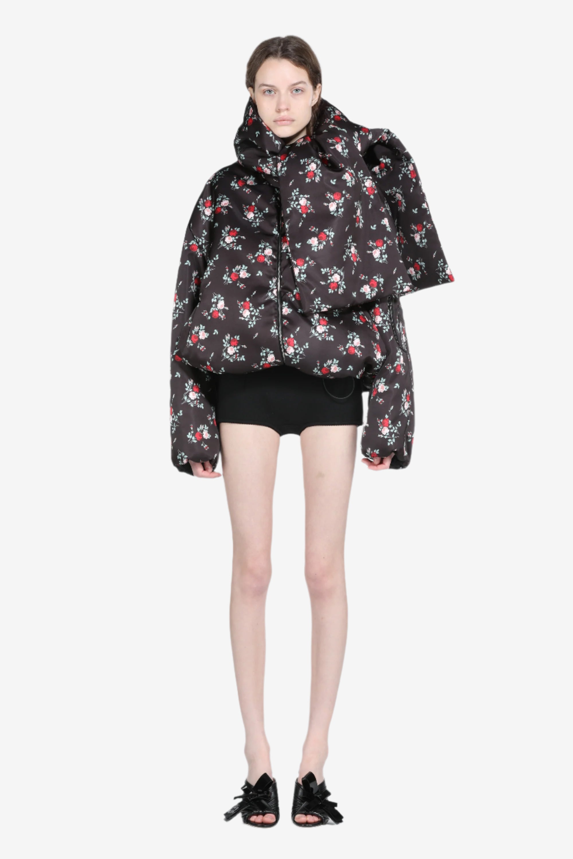Padded bomber jacket with floral print