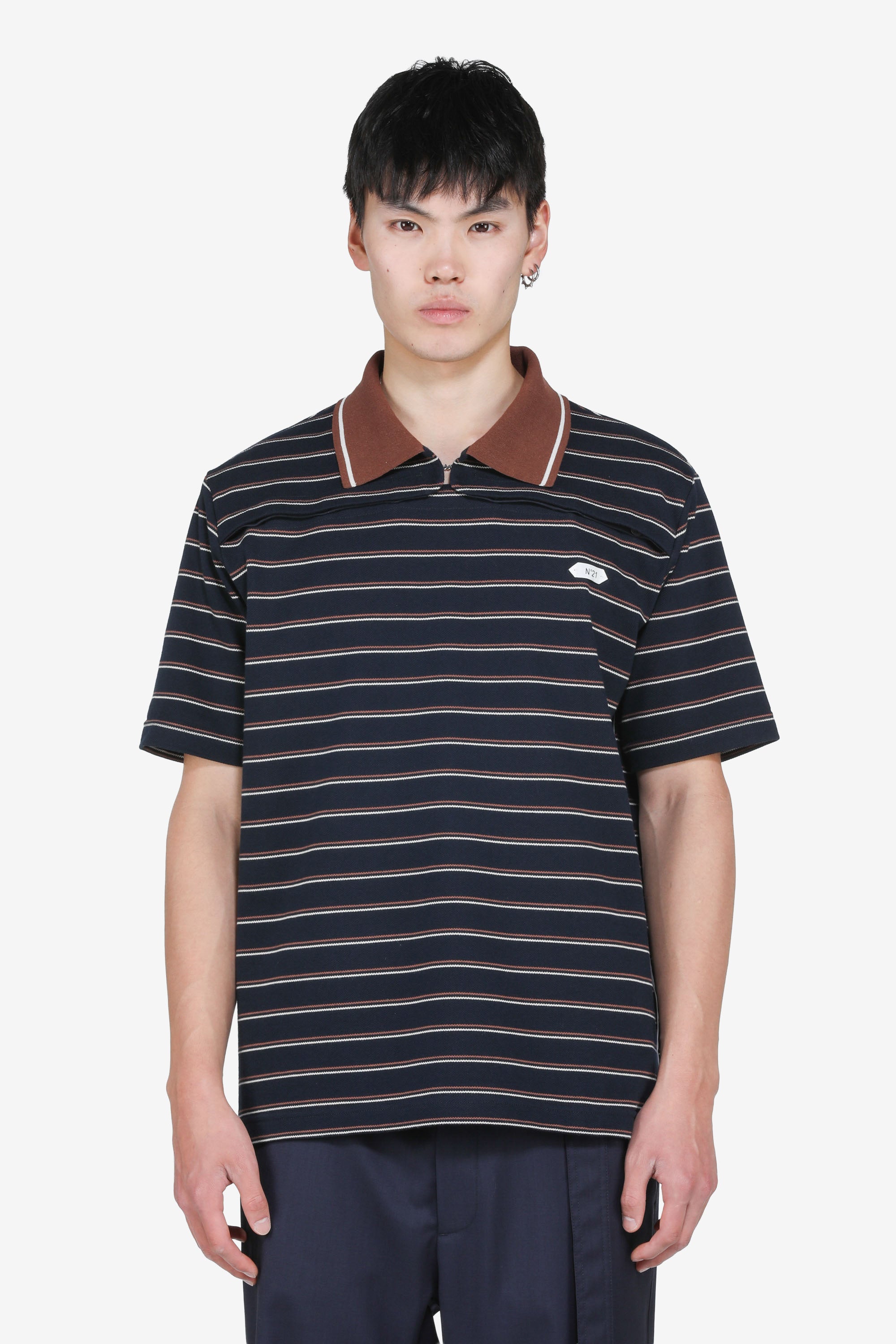 Striped short-sleeved polo shirt