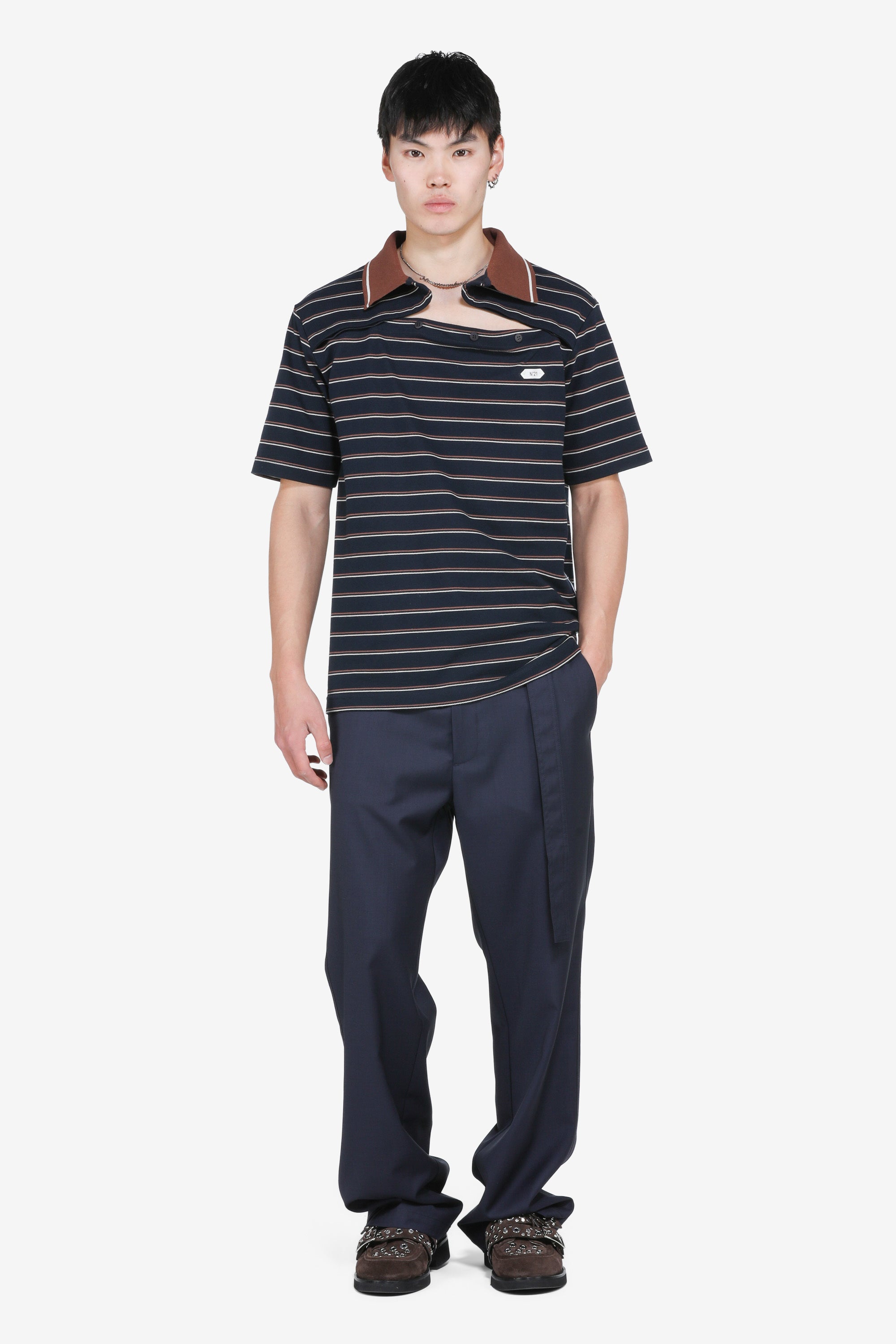 Striped short-sleeved polo shirt