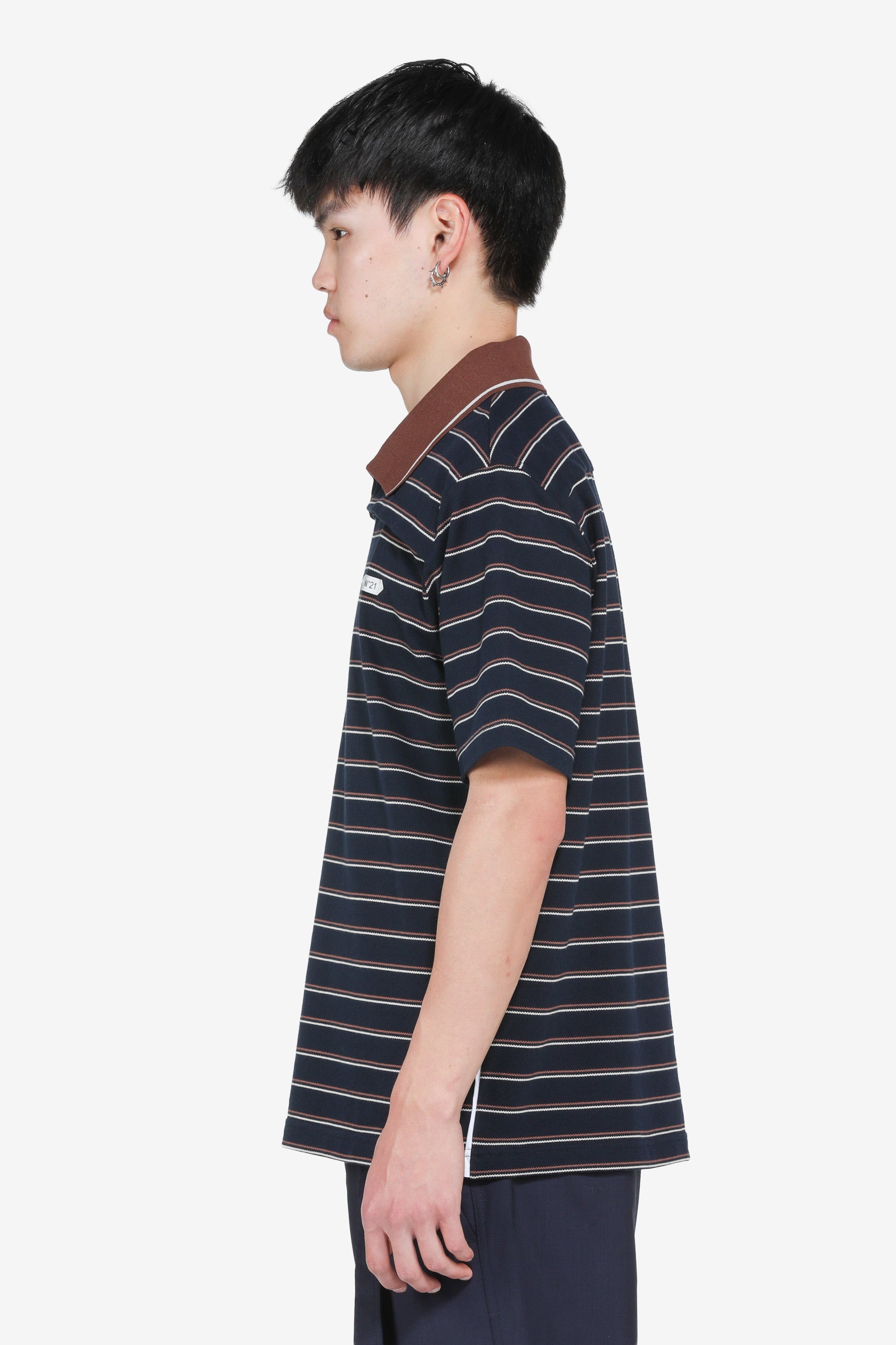Striped short-sleeved polo shirt
