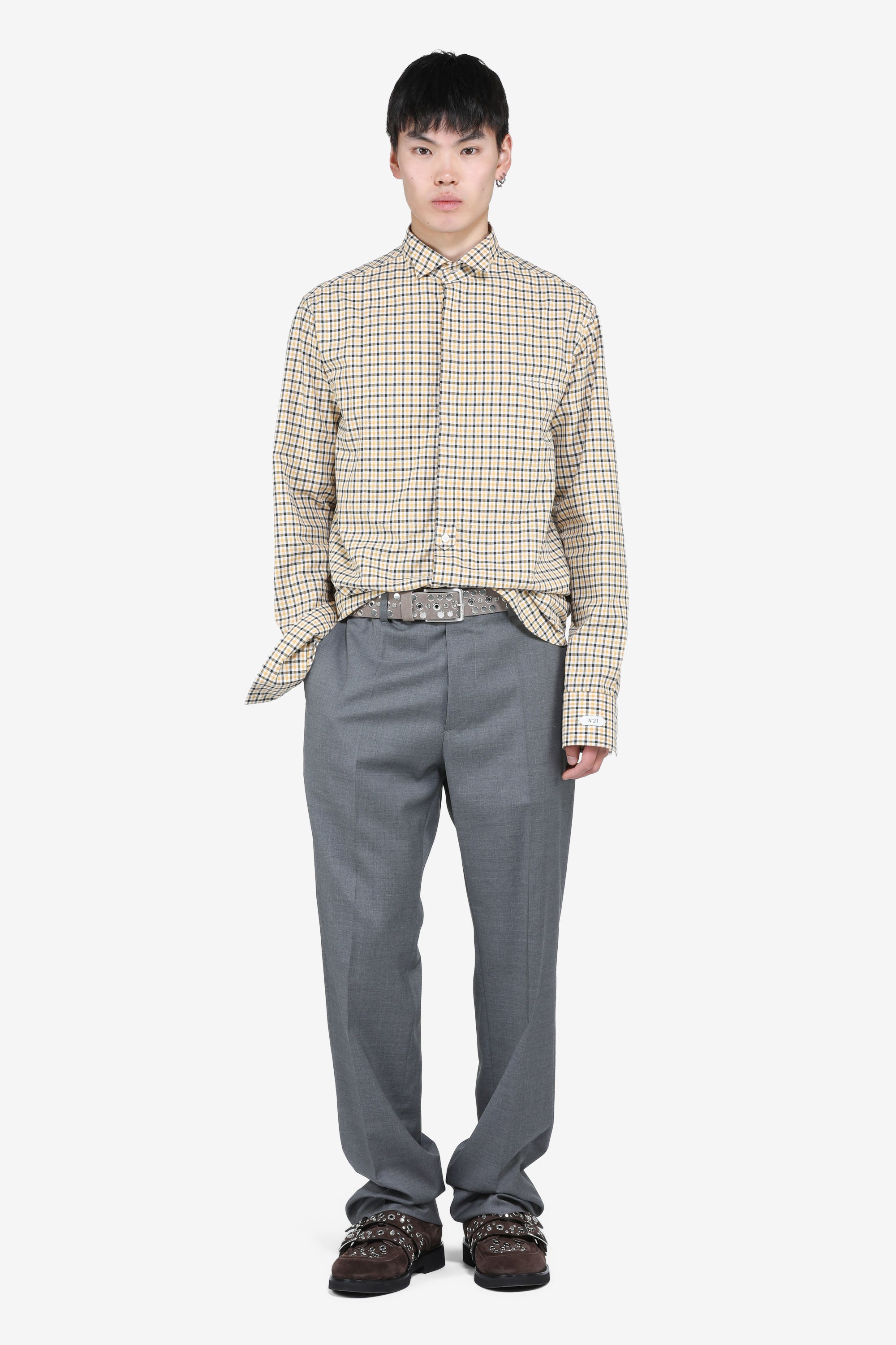 Long-sleeved checked shirt