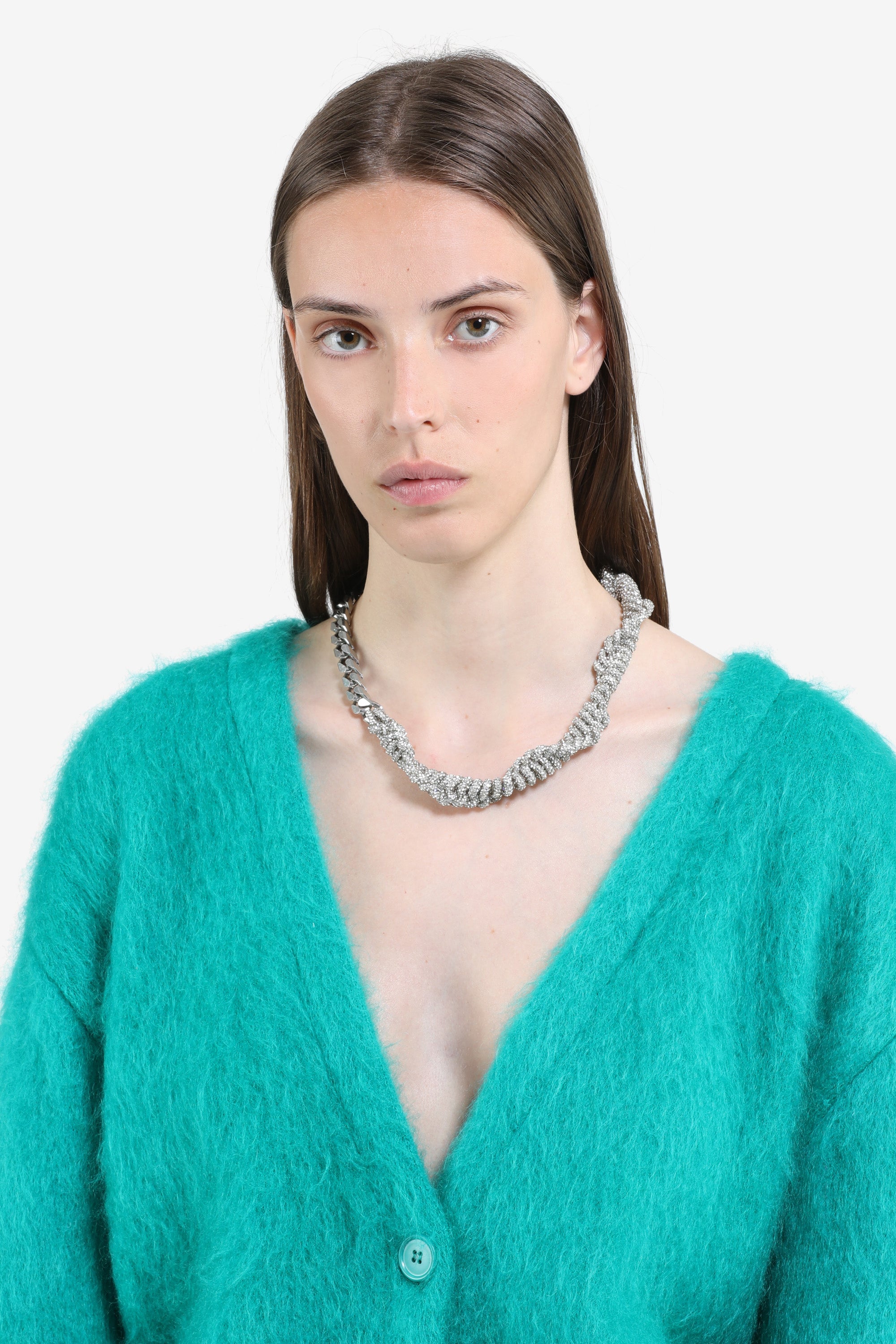 Necklace with chain and clear crystals