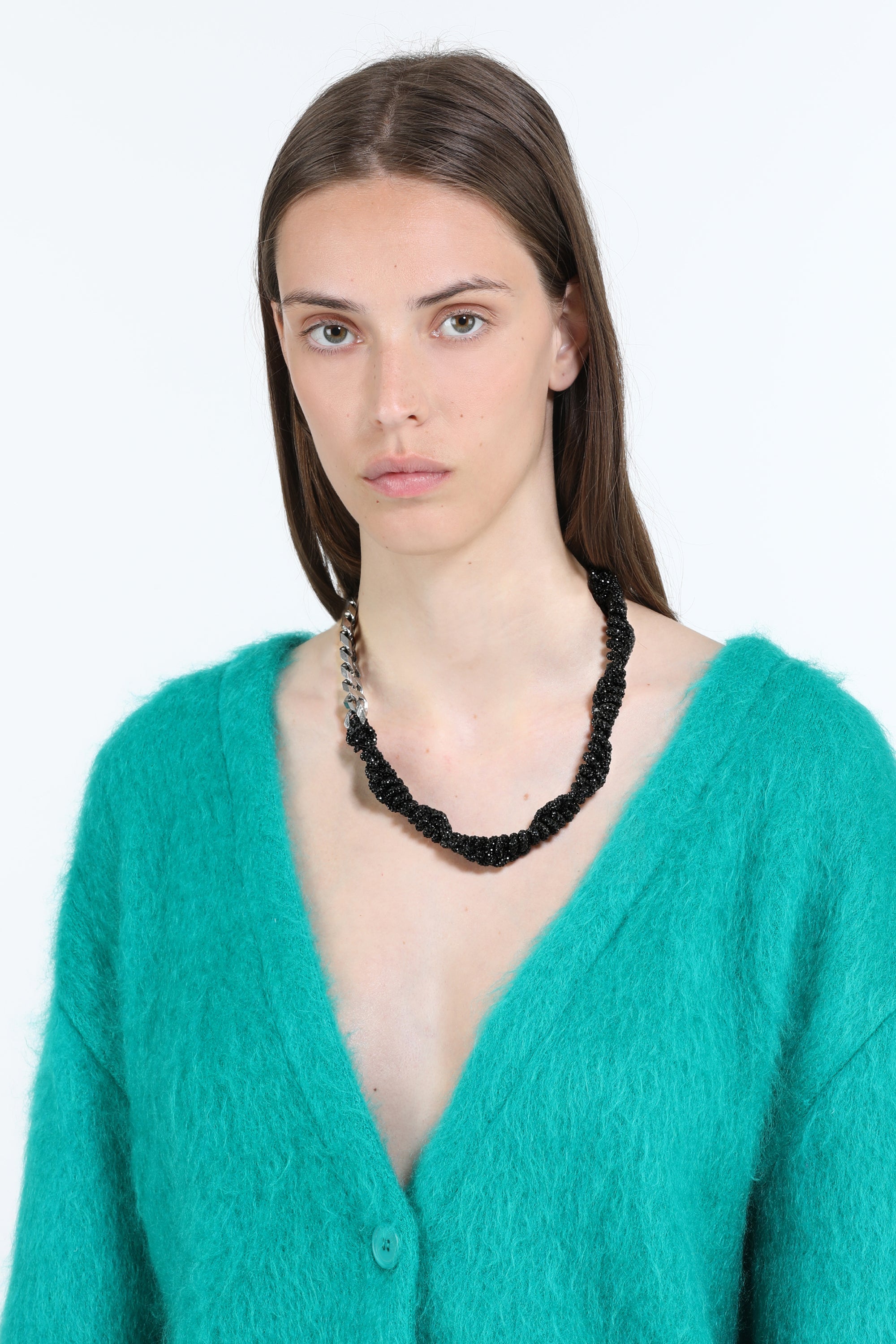 Necklace with chain and black crystals