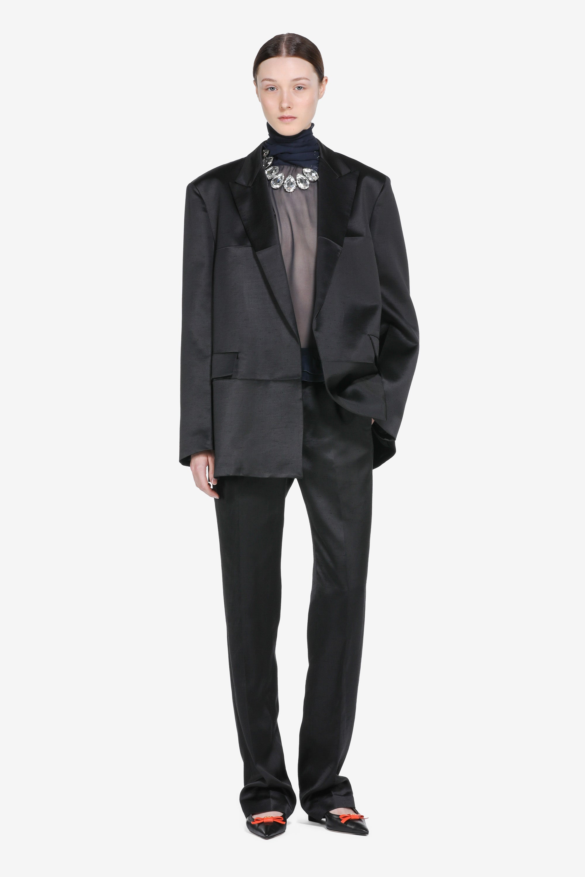 Straight shantung trousers