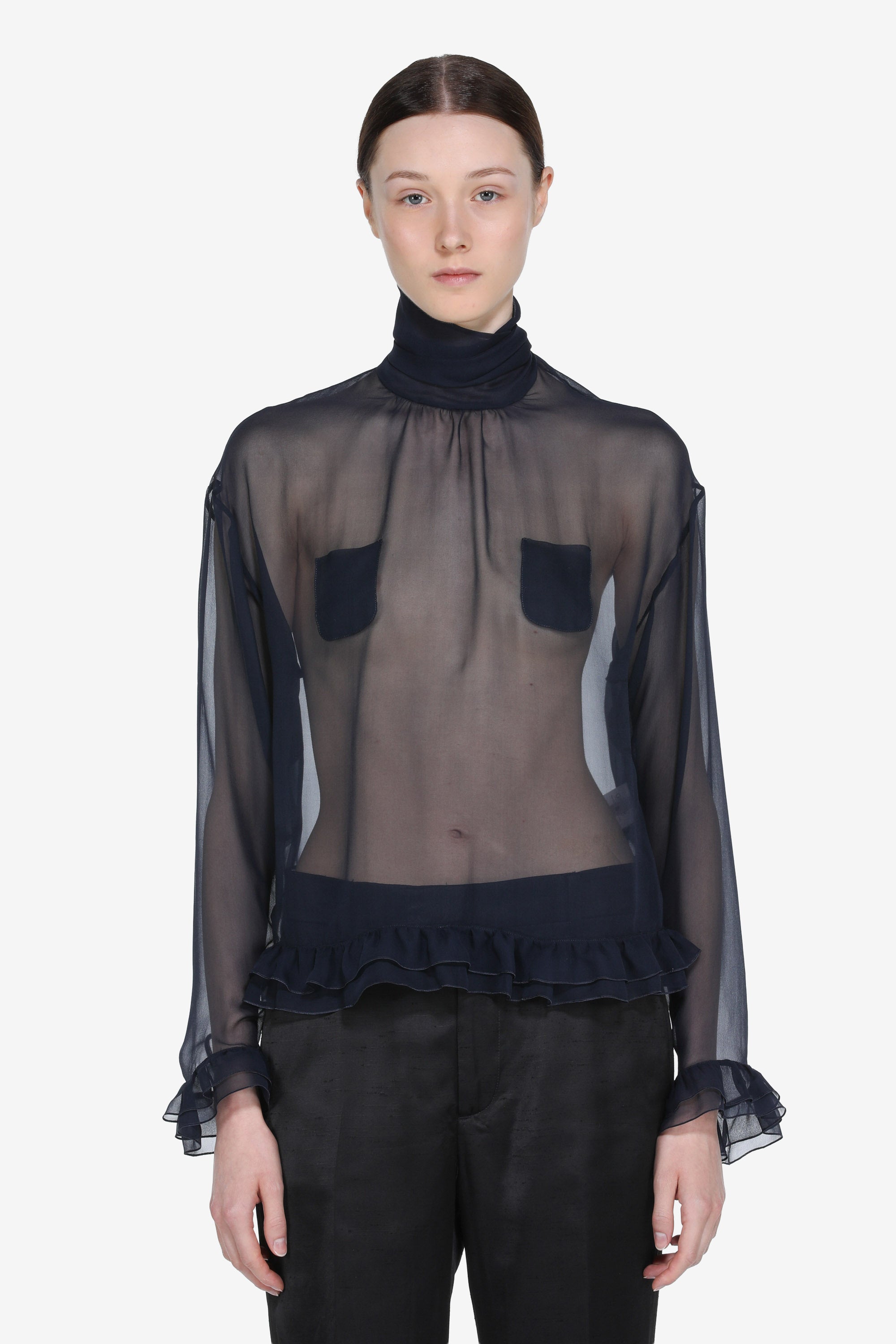 Transparent blouse with bow