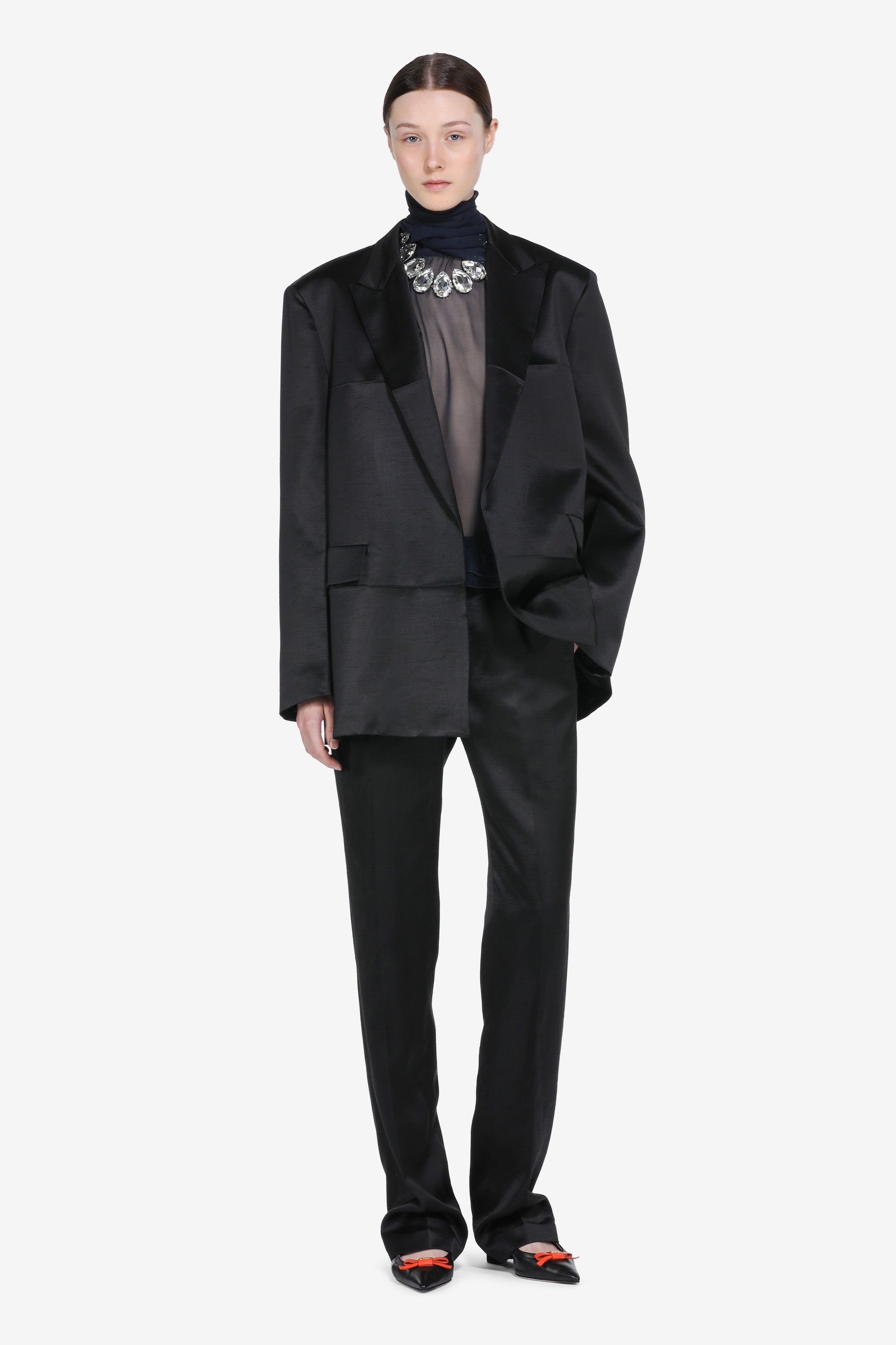 Transparent blouse with bow