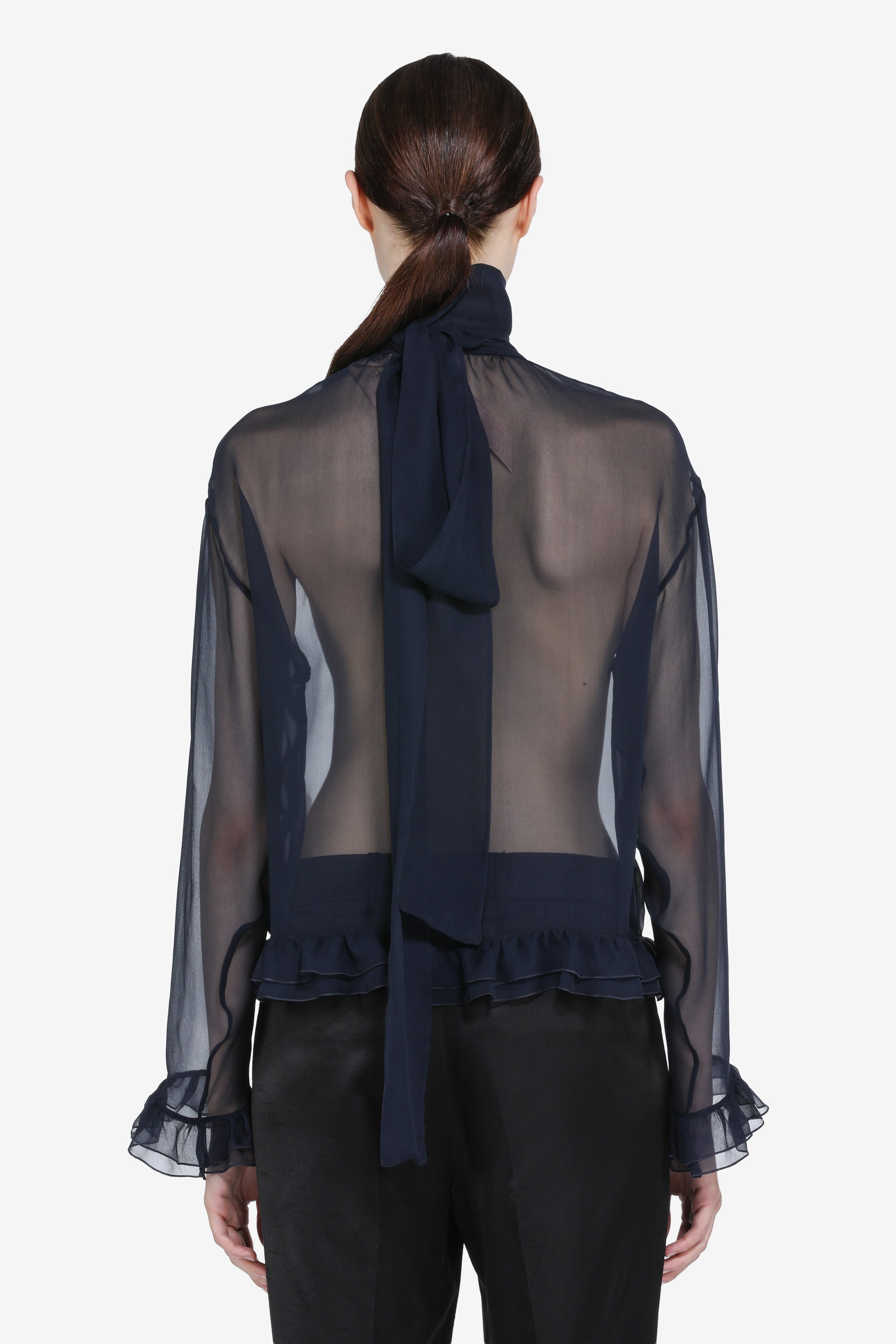 Transparent blouse with bow