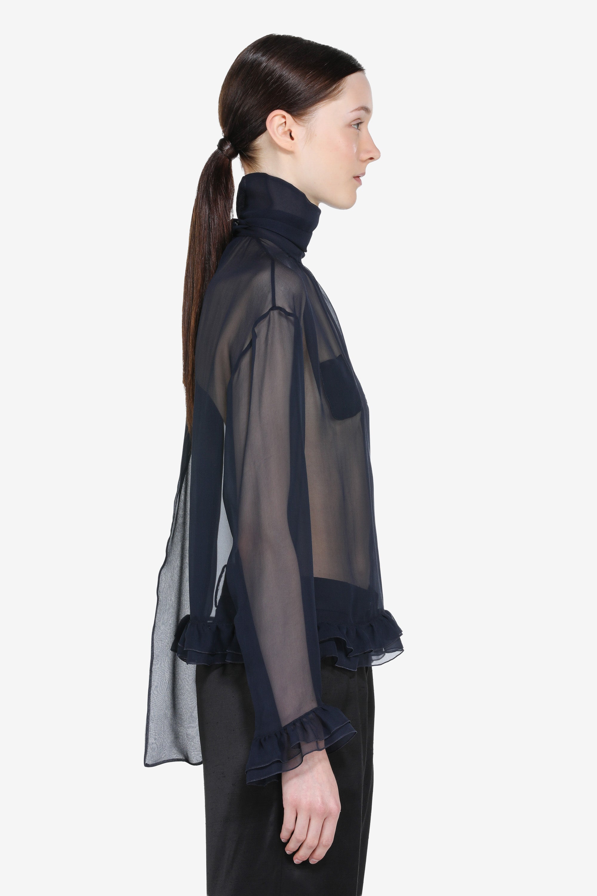 Transparent blouse with bow