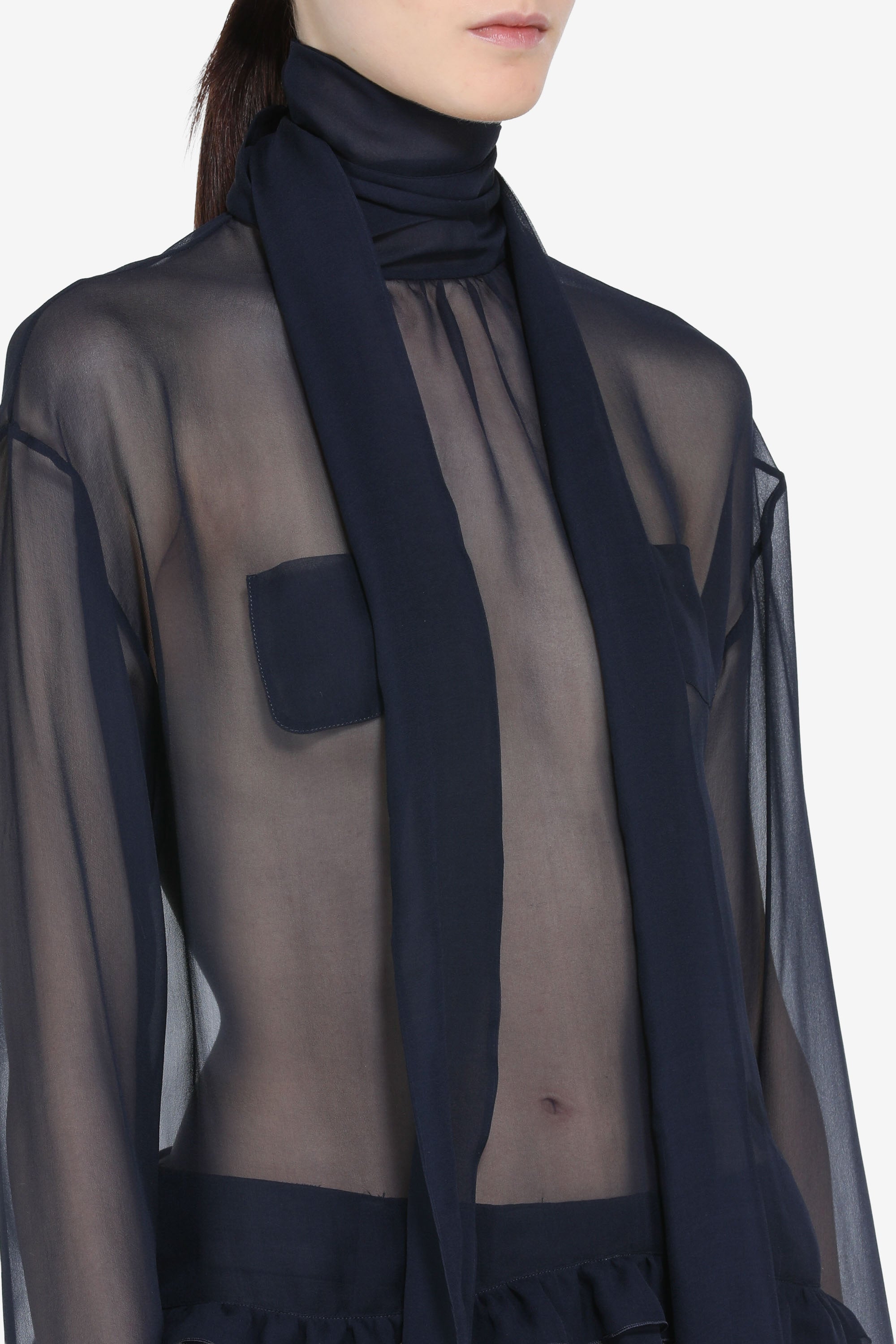 Transparent blouse with bow