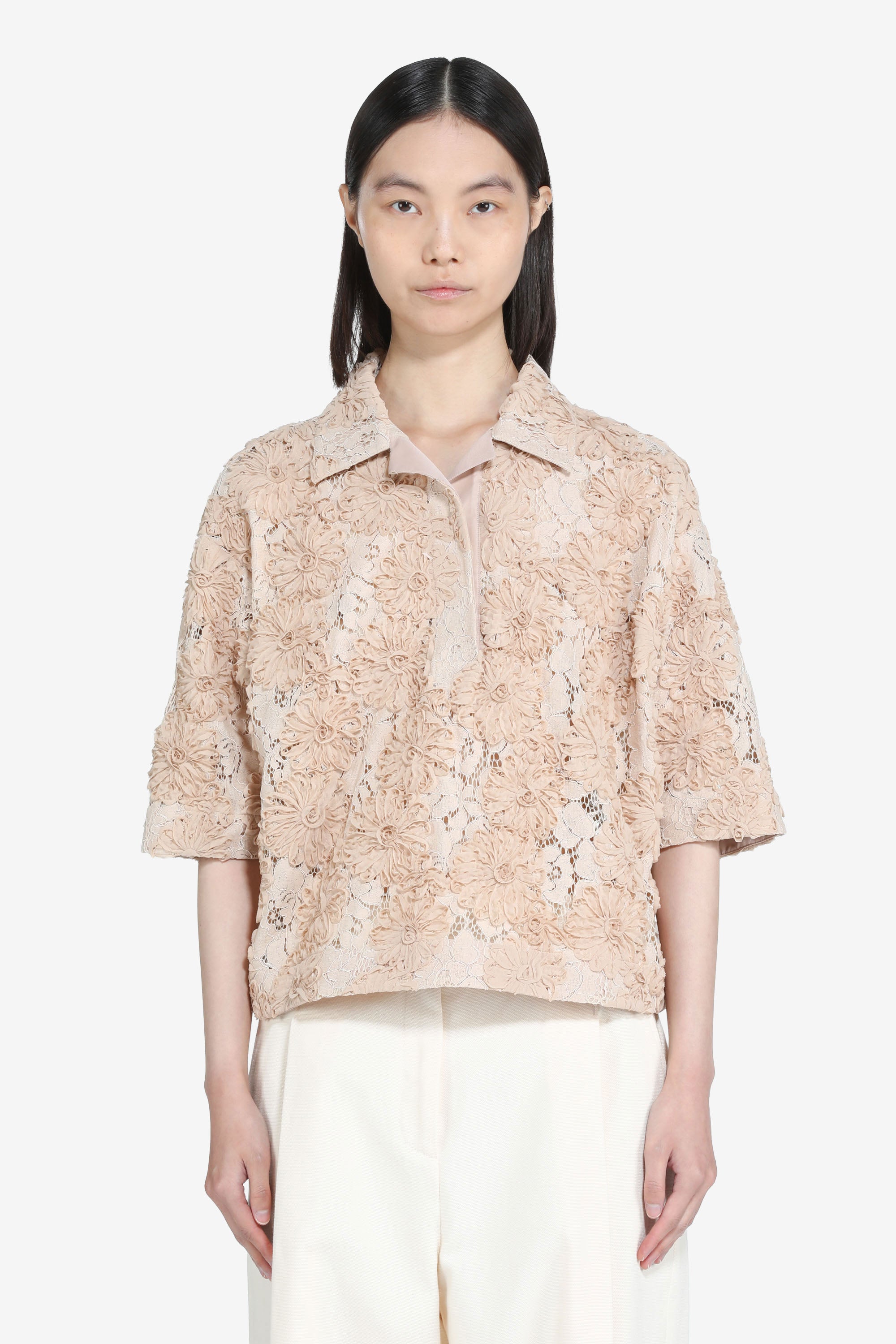 Oversized lace polo shirt