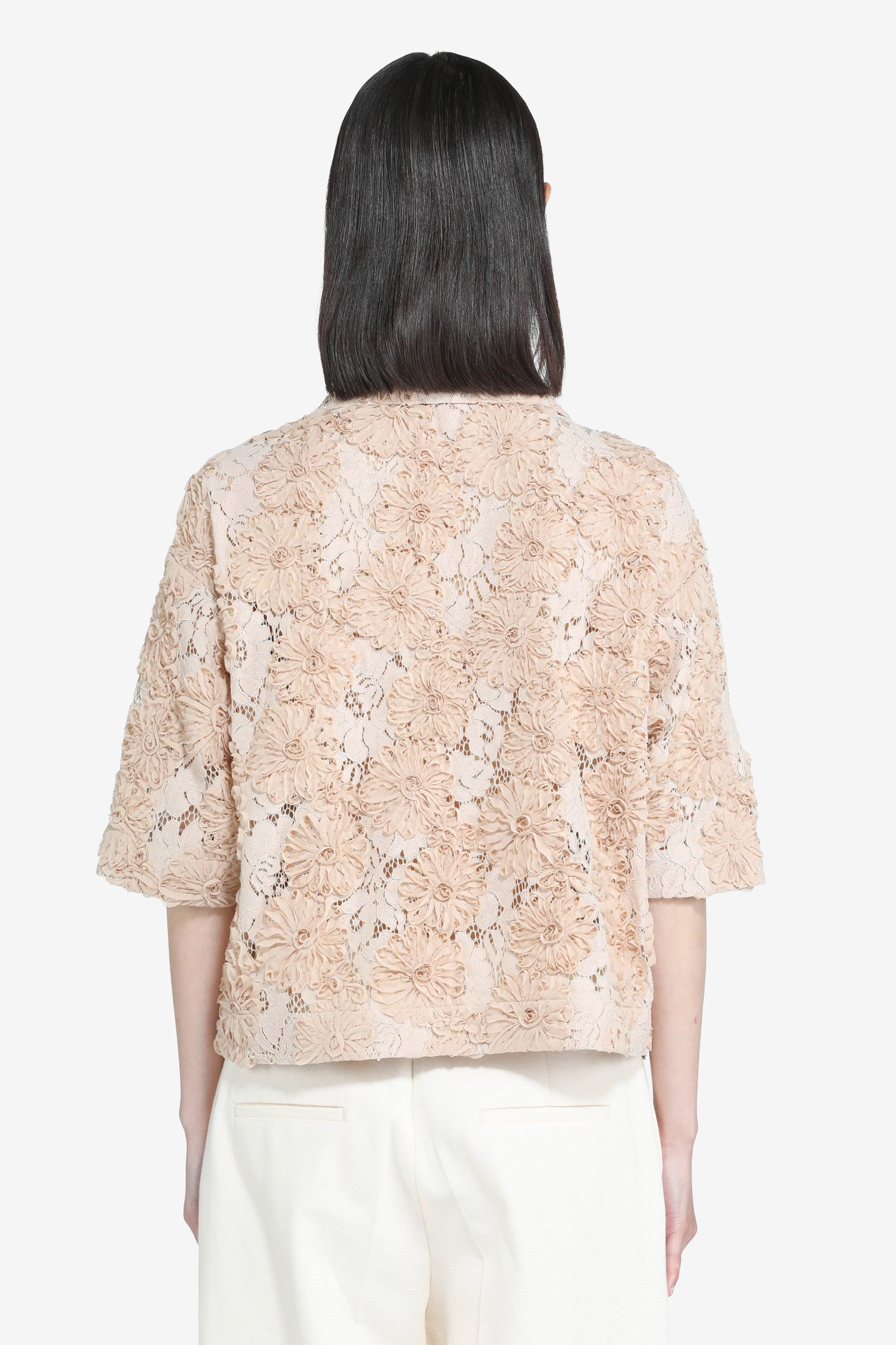 Oversized lace polo shirt