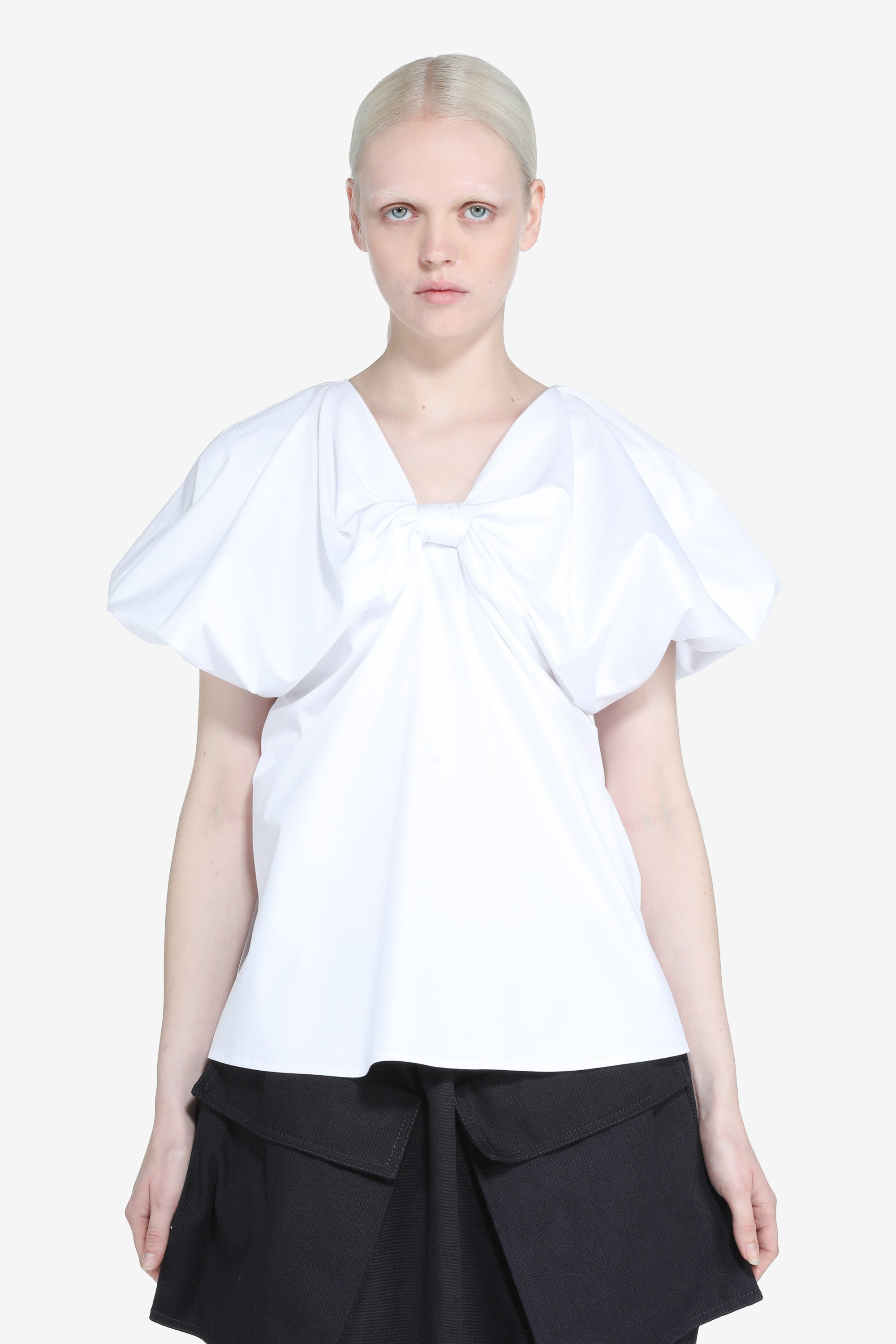 Blouse with short puff sleeves