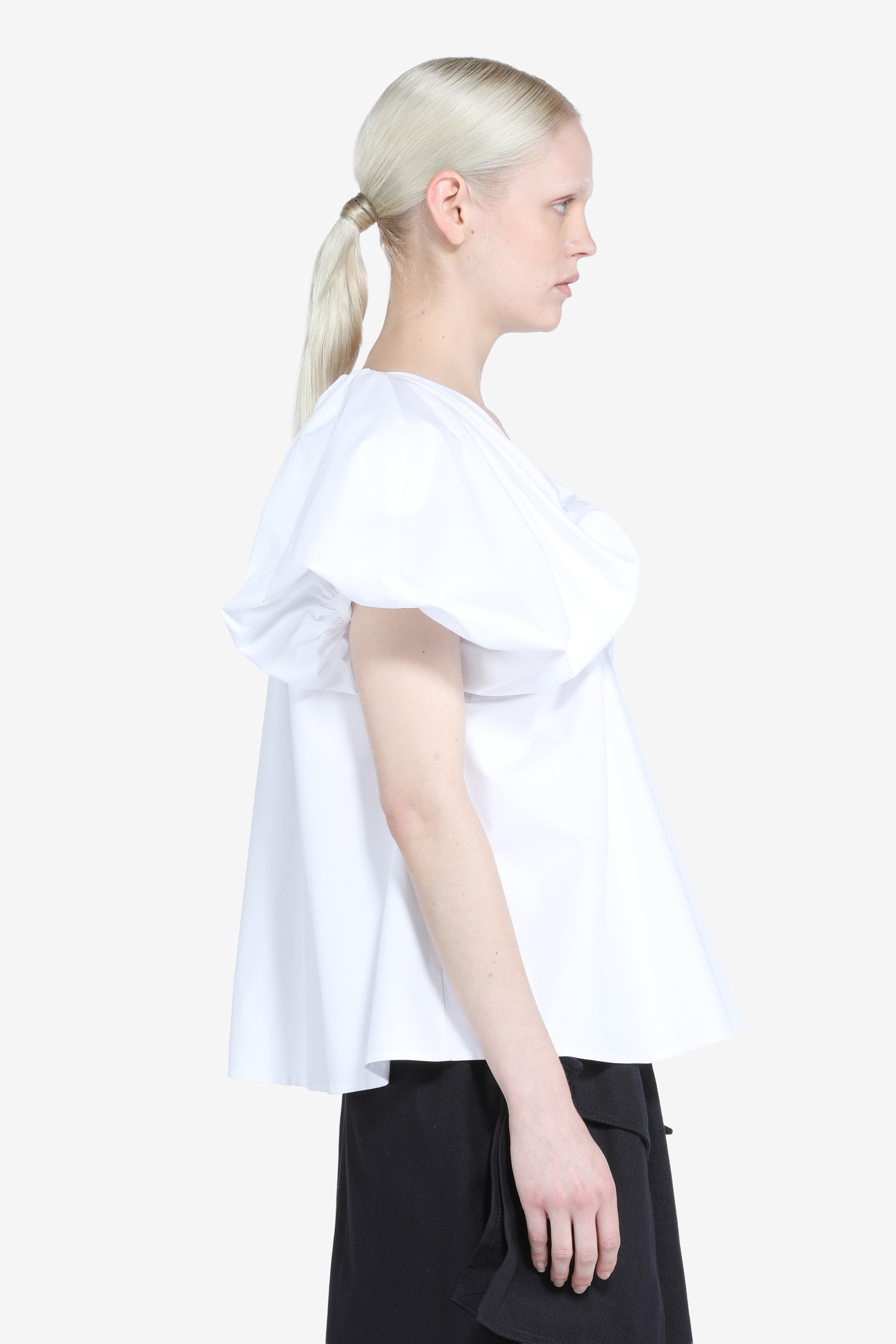 Blouse with short puff sleeves