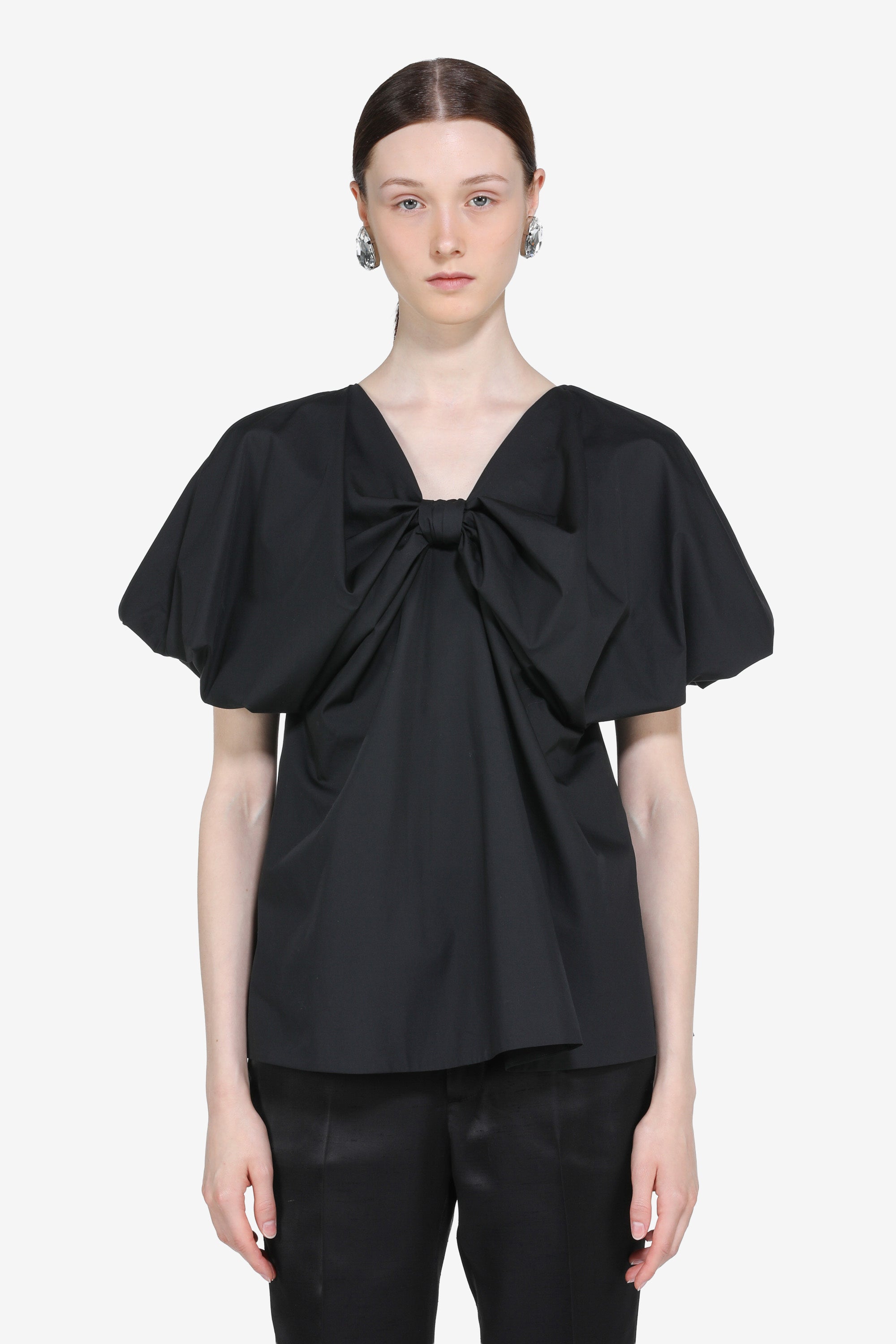 Blouse with short puff sleeves